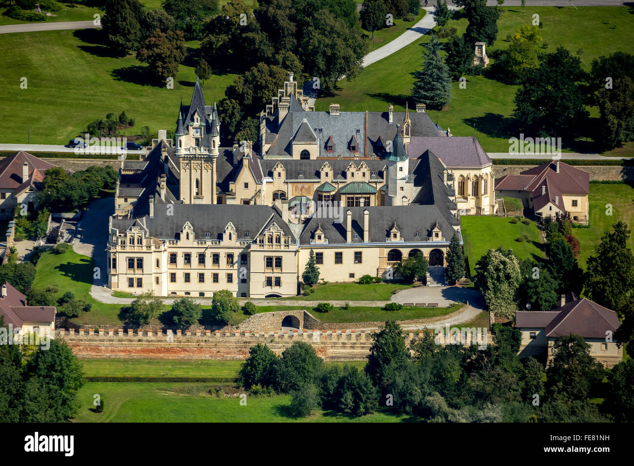 Luftaufnahme, Schloss Grafenegg, romantischen Historismus, Grafenegg, Niederösterreich, Österreich, Europa, Luftaufnahme, Vögel-Augen-Blick Stockfoto