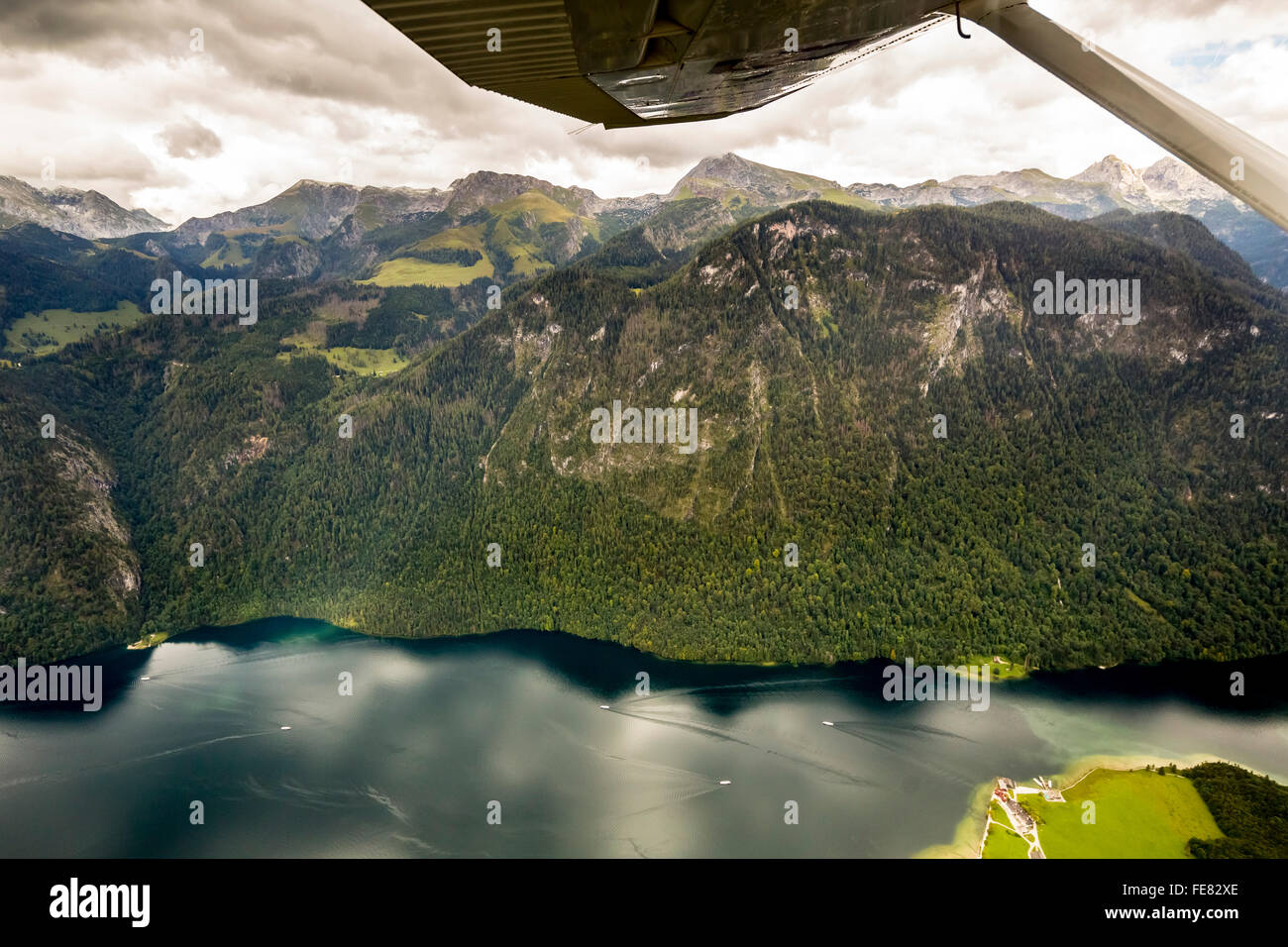 Luftaufnahme, Blick auf den Königssee aus ein kleines Sportflugzeug, Berchtesgaden, Alpen, Bayern, Deutschland, Europa, Luftbild, Stockfoto