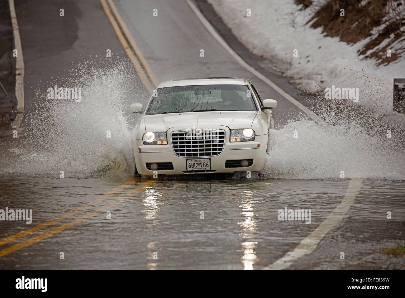 Maryland, USA. 4. Februar 2016. Hochwasser nach Schneeschmelze vom Wintersturm Jonas, Washington DC-Bereich, "Snowzilla", Januar 2016, windet sich bis zu 75 km/h, mehr als 30 Menschen getötet, bis zu 42 Zoll von Schnee, Frederick County, Maryland Credit: John Cancalosi/Alamy Live News Stockfoto