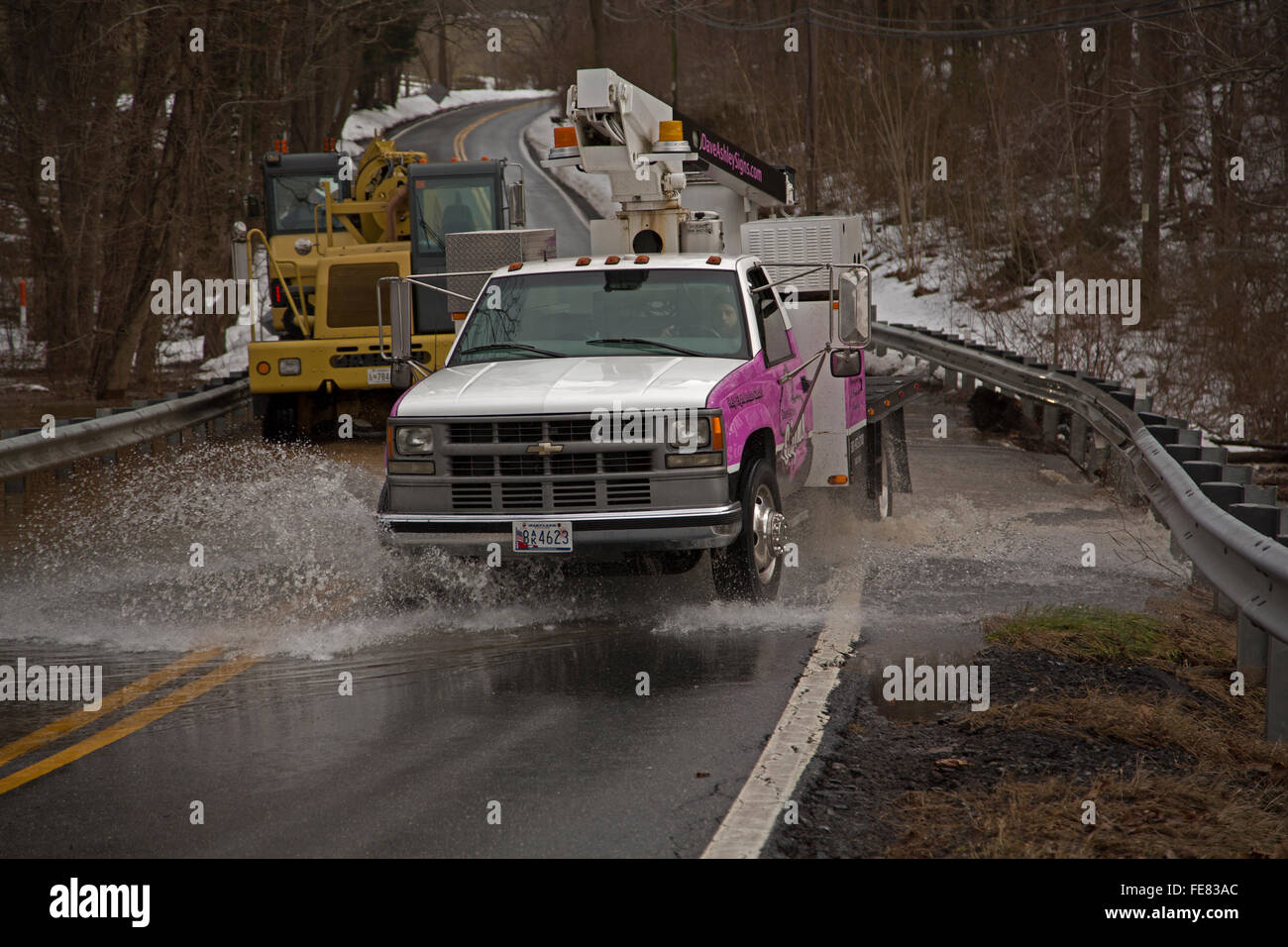 Maryland, USA. 4. Februar 2016. Hochwasser nach Schneeschmelze vom Wintersturm Jonas, Washington DC-Bereich, "Snowzilla", Januar 2016, windet sich bis zu 75 km/h, mehr als 30 Menschen getötet, bis zu 42 Zoll von Schnee, Frederick County, Maryland Credit: John Cancalosi/Alamy Live News Stockfoto