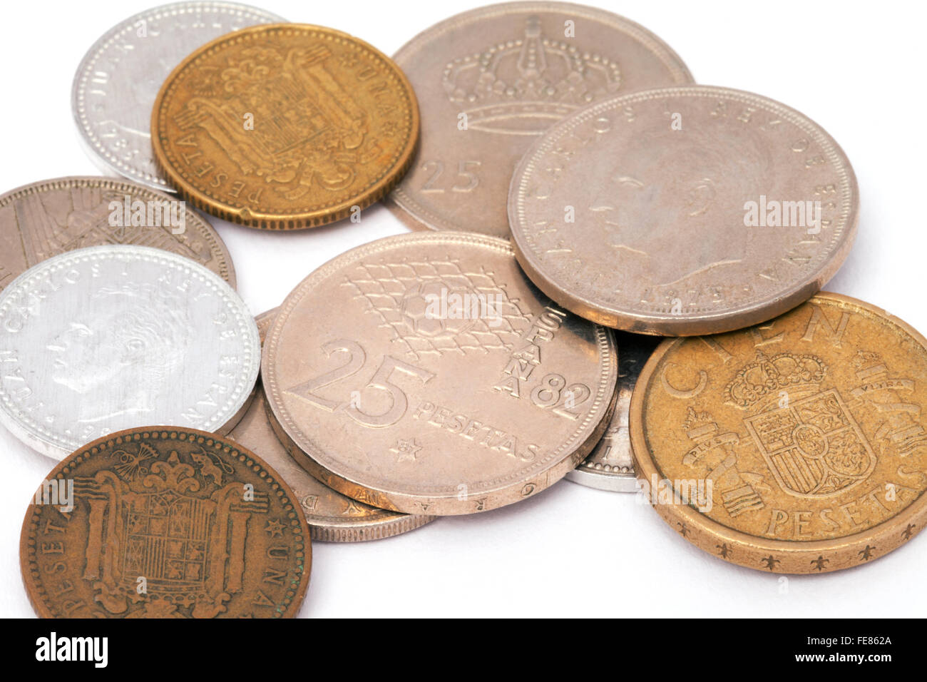 Alte spanische Peseta Münzen Stockfoto