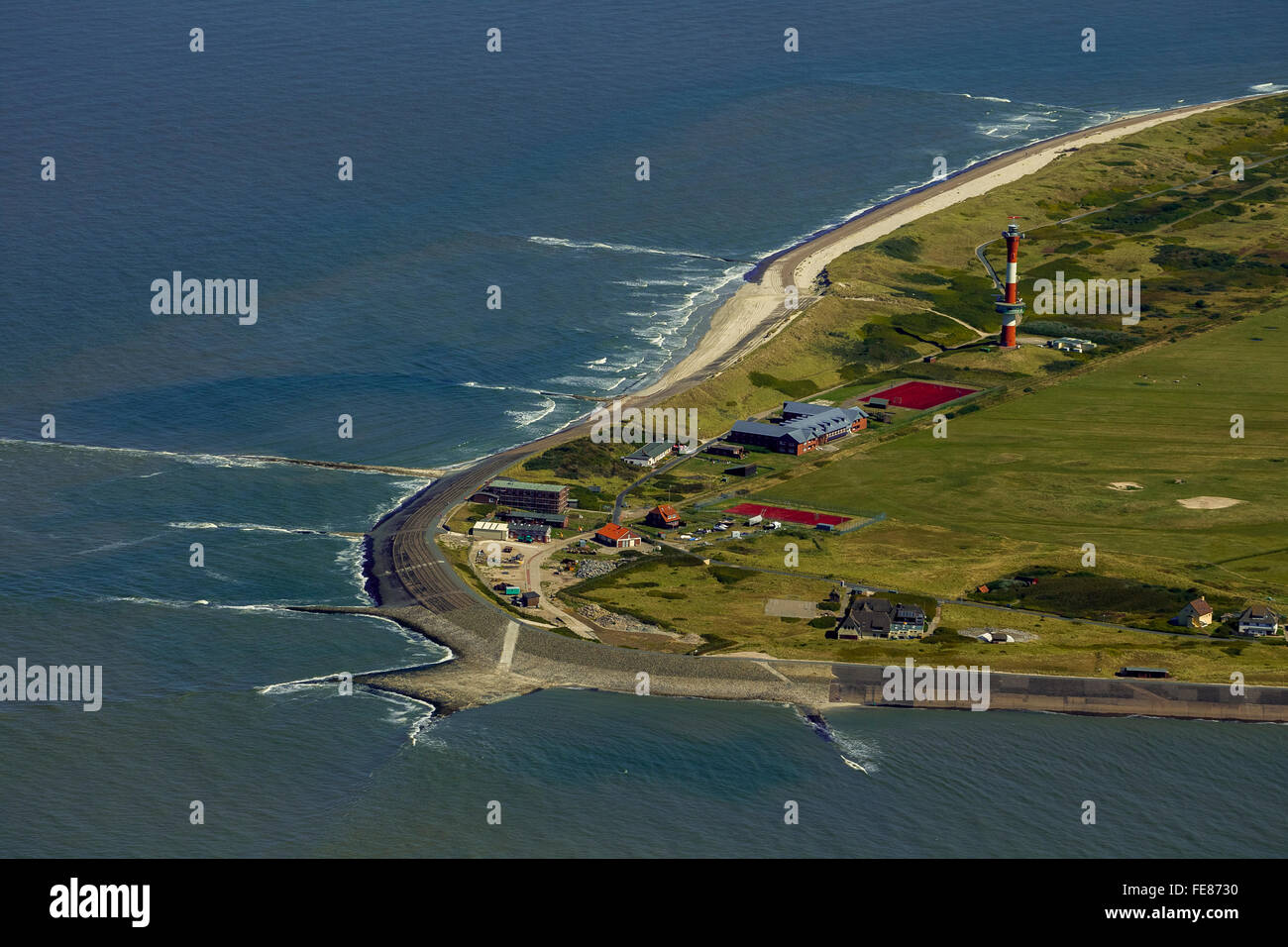 Buhnen, neuen Leuchtturm im Westen der Insel, Luftaufnahme, Wangerooge, Nordsee, Nordseeinsel, die ostfriesischen Inseln, Stockfoto