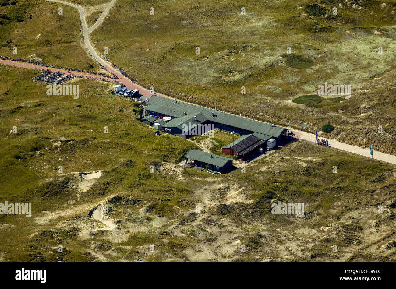 Weiße Düne, Strandrestaurant, Antenne, Norderney, Nordsee, Nordseeinsel, Ostfriesischen Inseln, Niedersachsen, Deutschland, Stockfoto