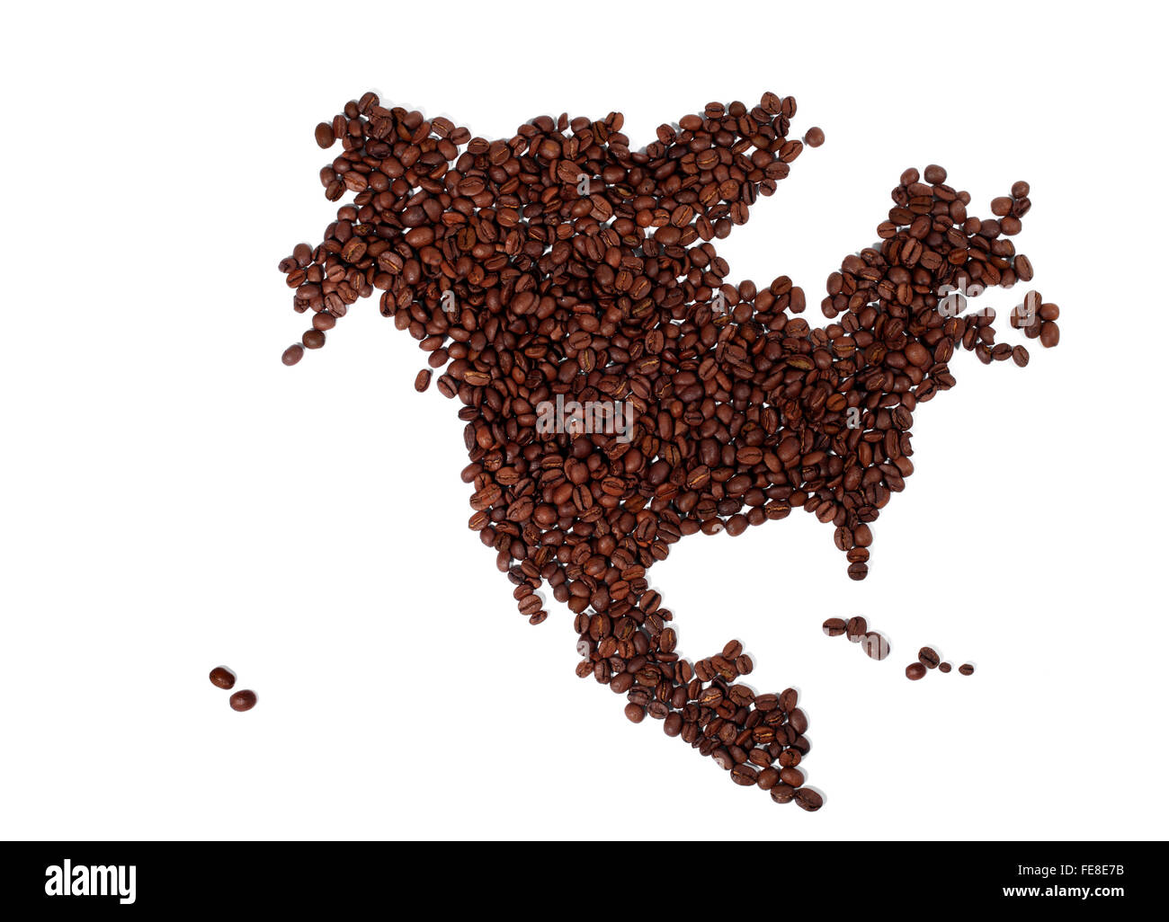 Karte von Nordamerika von Kaffeebohnen gemacht Stockfoto