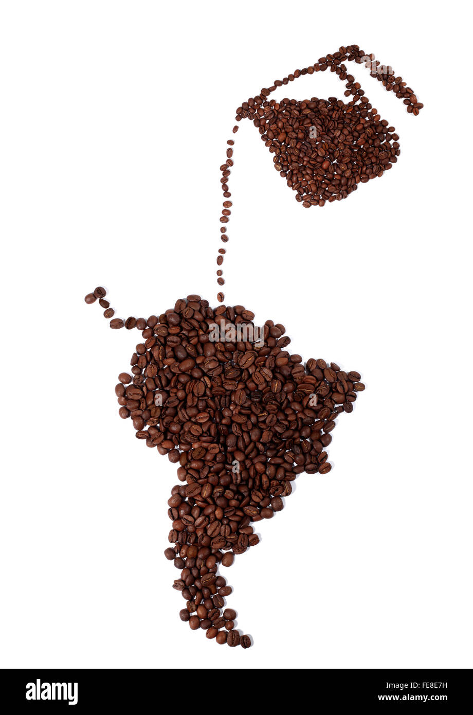 Karte von Südamerika von Kaffeebohnen gemacht Stockfoto