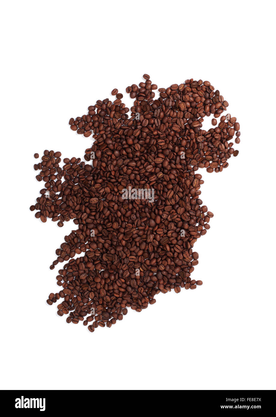 Karte von Irland aus Braun, frisch geröstete Kaffeebohnen Stockfoto