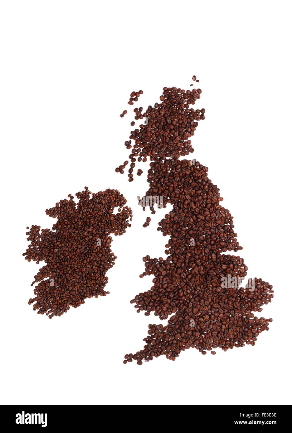 Karte von England, Schottland und Irland aus Braun, frisch geröstete Kaffeebohnen Stockfoto