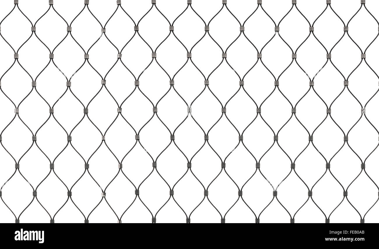 Stahl-Kette Link Zaun Hintergrundtextur isoliert auf weiss Stockfoto