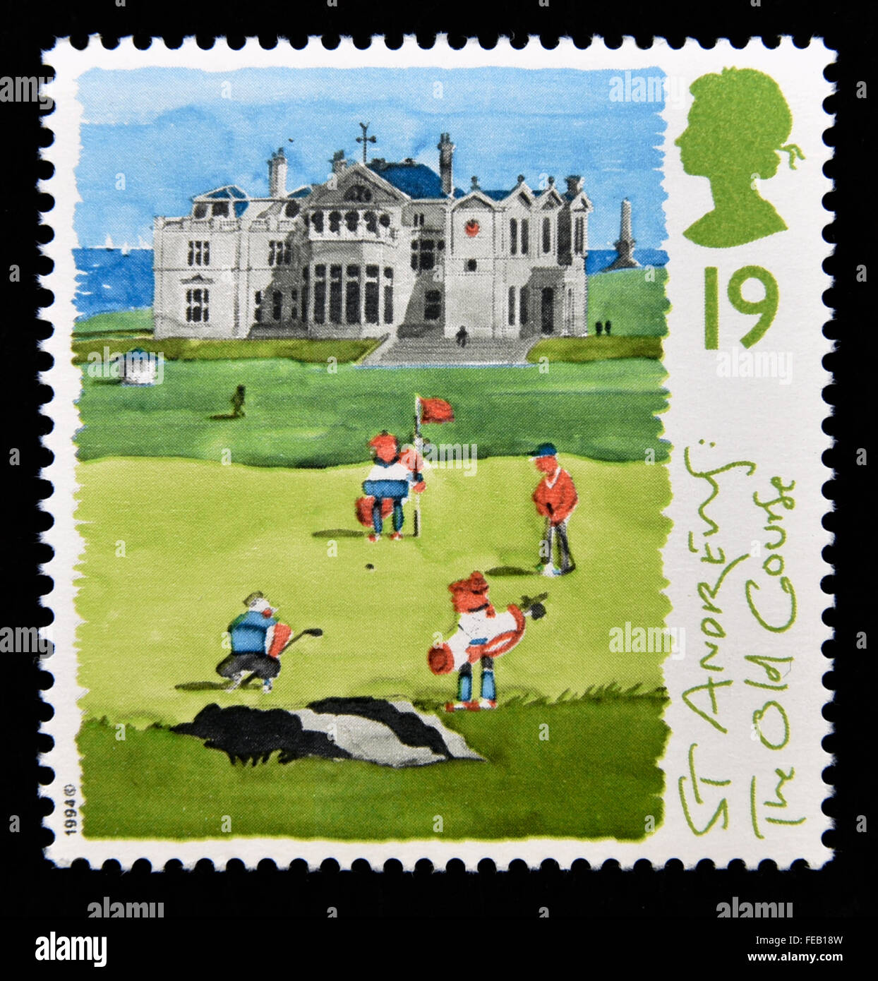 Briefmarke. Great Britain. Königin Elizabeth II. 1994. schottischen Golfplätze. Stockfoto
