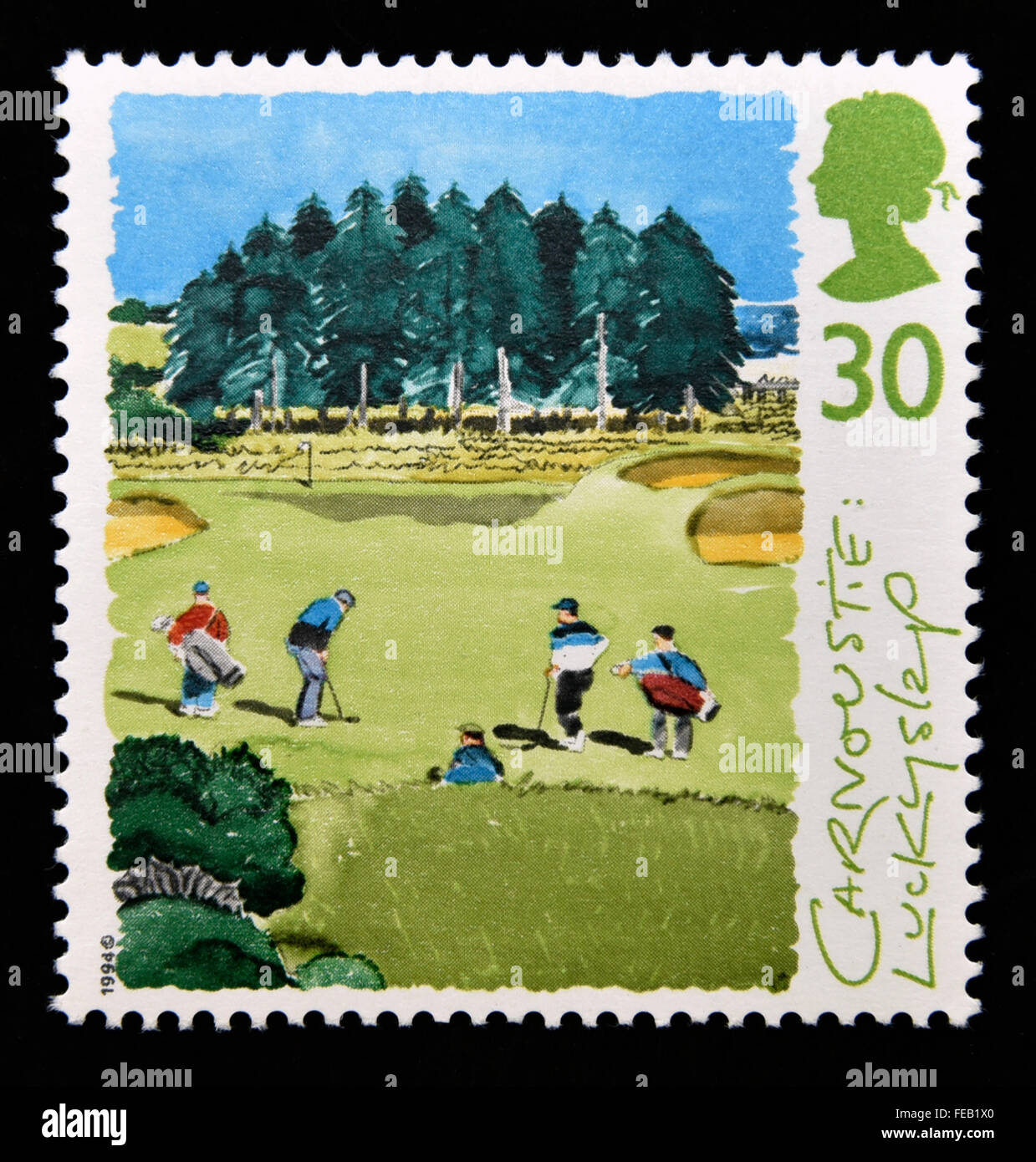 Briefmarke. Great Britain. Königin Elizabeth II. 1994. schottischen Golfplätze. 30p. Stockfoto