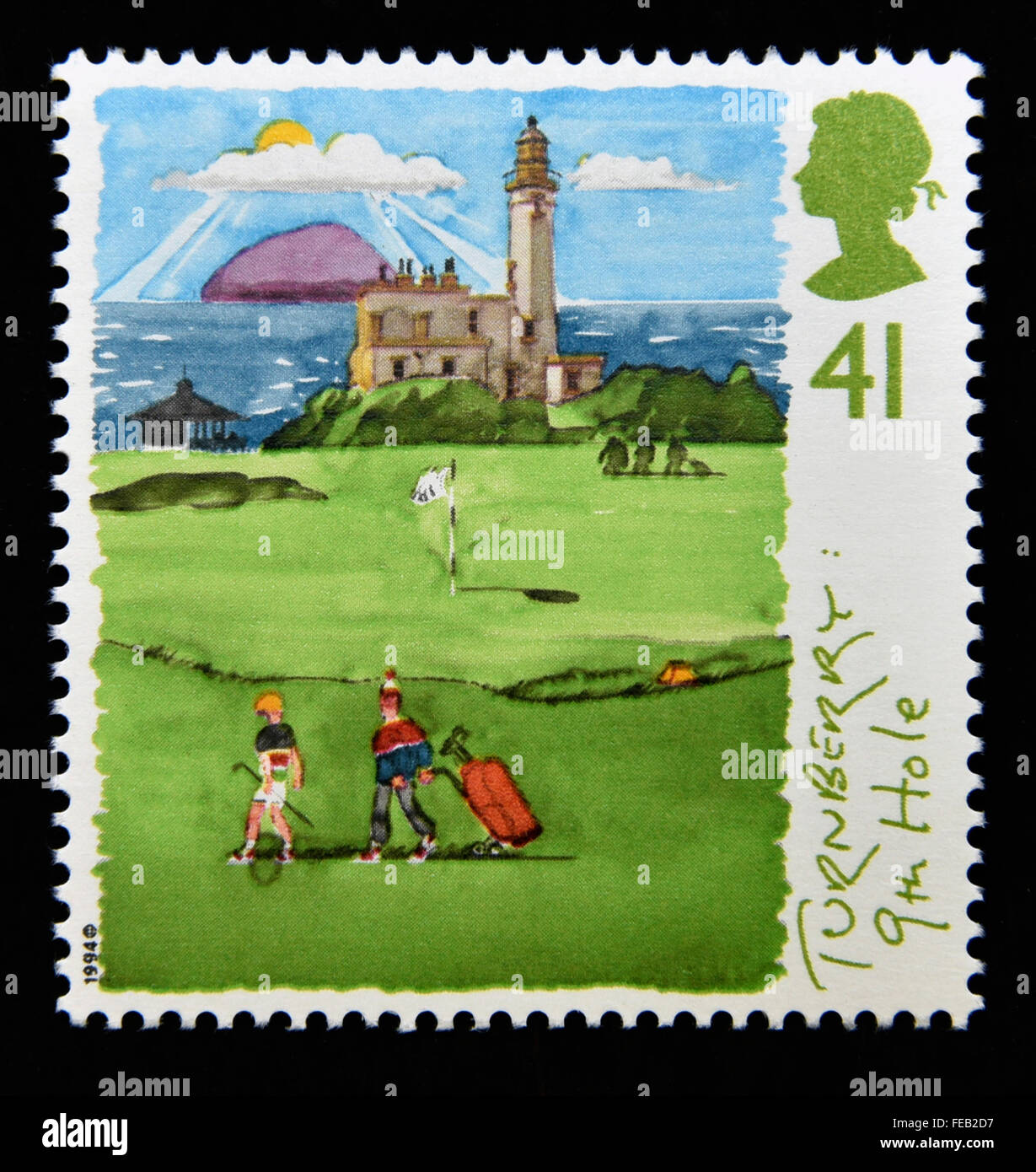 Briefmarke. Great Britain. Königin Elizabeth II. 1994. schottischen Golfplätze. 41p. Stockfoto