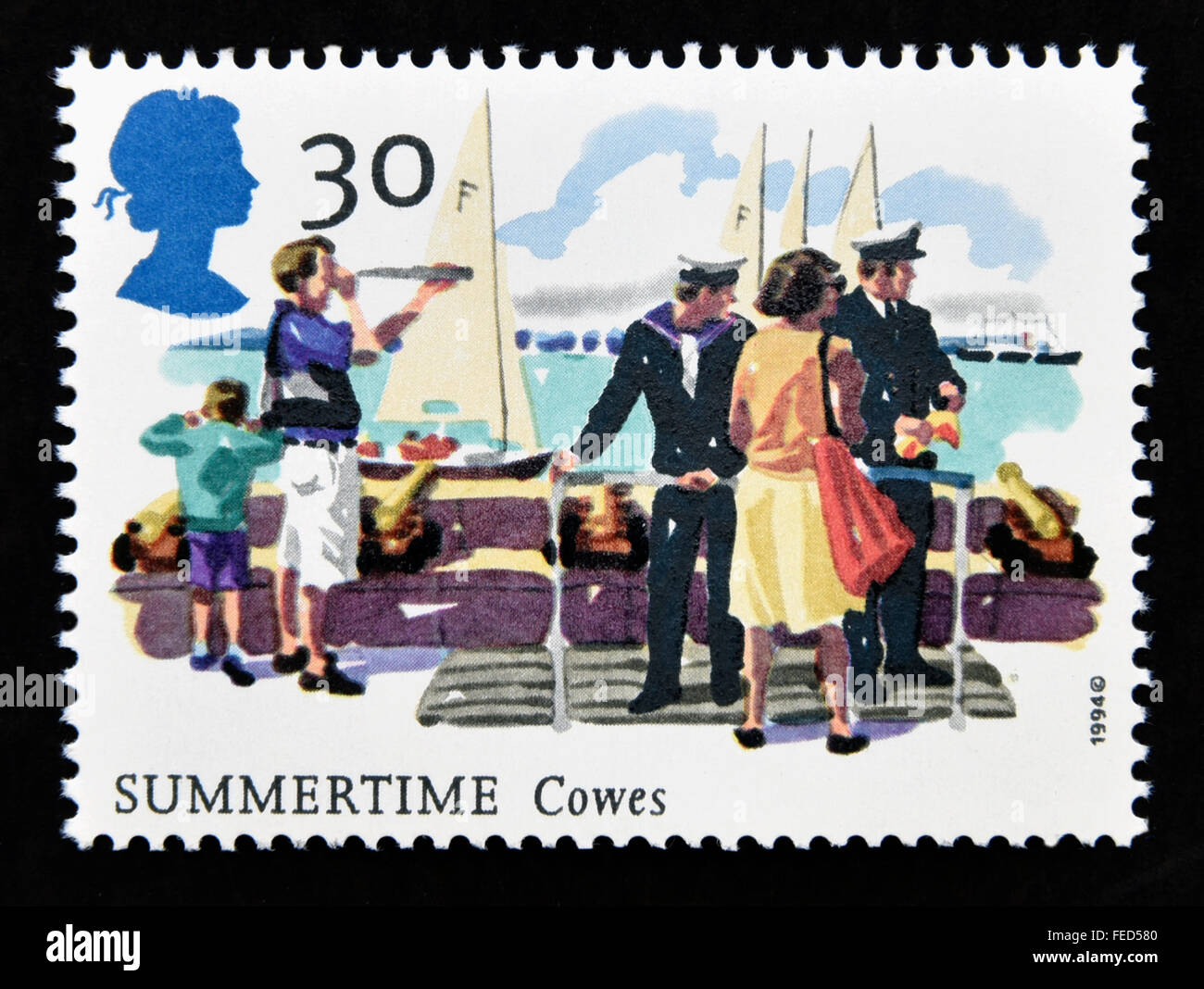 Briefmarke. Great Britain. Königin Elizabeth II. 1994. die vier Jahreszeiten. Im Sommer. Stockfoto