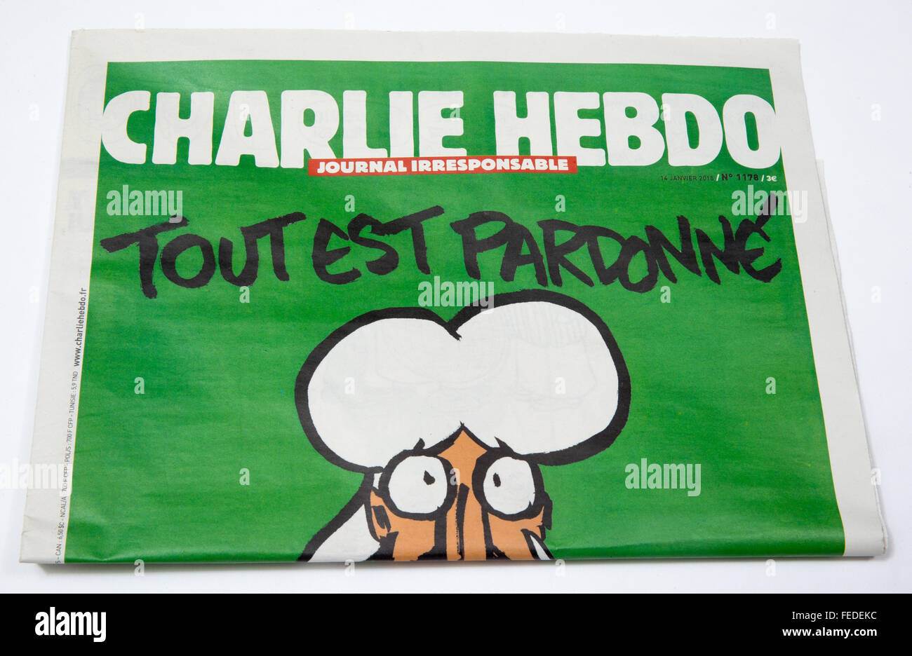 "Je Suis Charlie" Ausgabe von Charlie Hebdo (Erstausgabe nach terroristischen Morde im Jahr 2015) Stockfoto