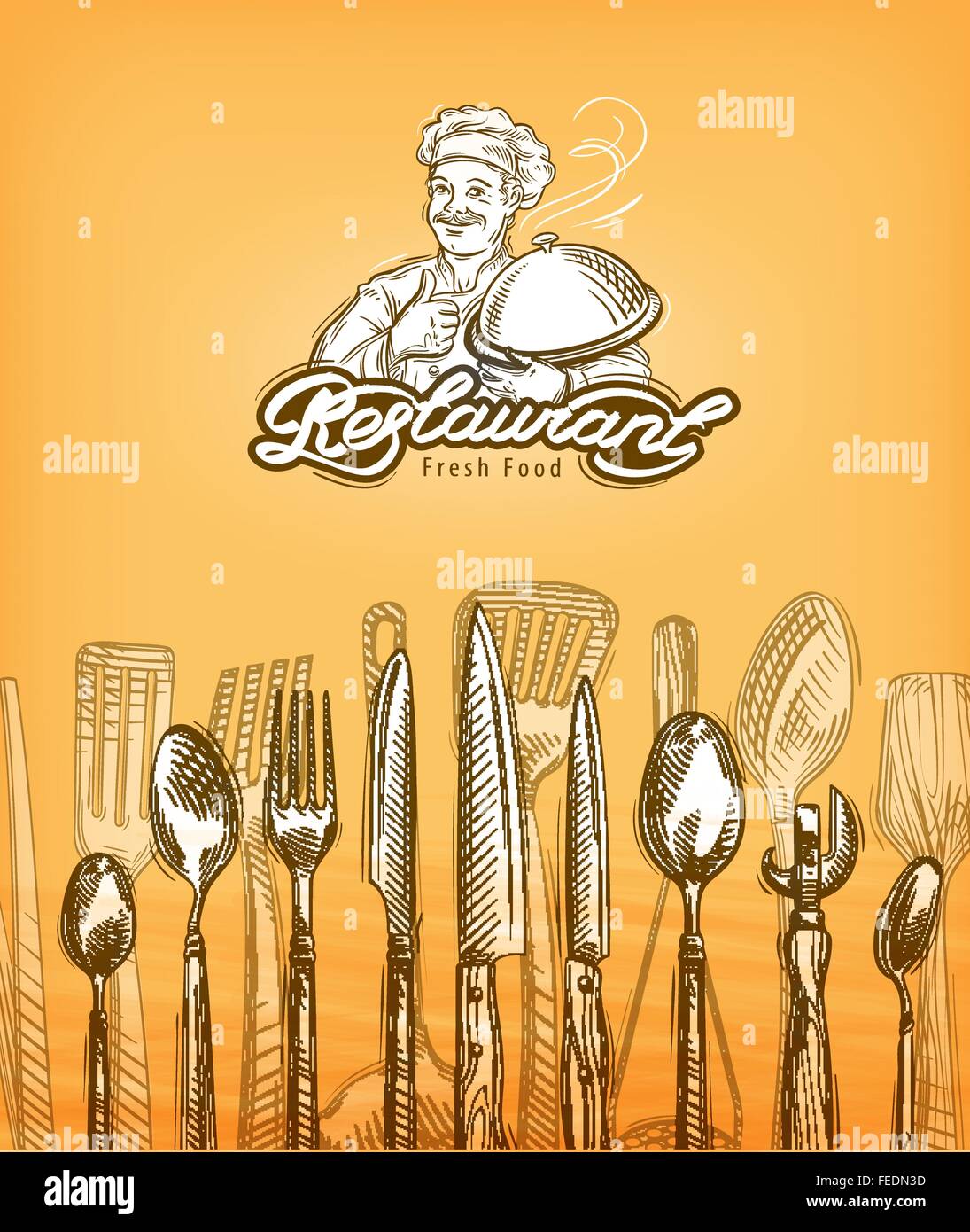 Restaurant oder kochen, Besteck Skizze. Vektor-illustration Stock Vektor