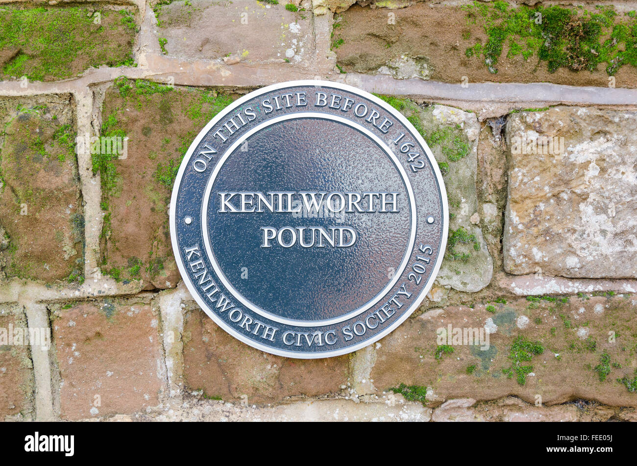 Blauen kreisförmigen Zeichen markieren die Position von Kenilworth Pfund in Kenilworth, Warwickshire Stockfoto