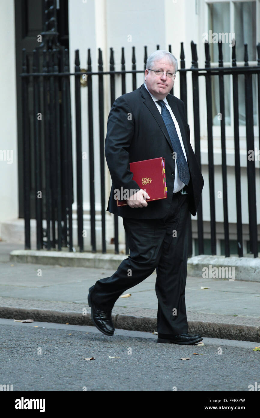 London, UK, 13. Oktober 2015: Verkehrsminister Patrick McLoughlin gesehen in 10 Downing Street in London Stockfoto