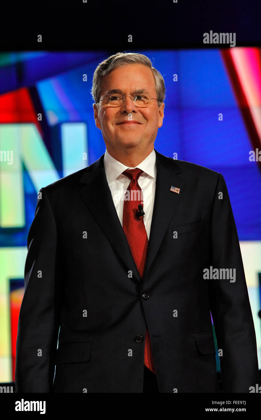 LAS VEGAS, NV - 15 Dezember: Republikanische Präsidentschaftskandidat und ehemalige Gov Jeb Bush lächelnd an CNN republikanische Präsidentschafts-Debatte im Venetian, 15. Dezember 2015, Las Vegas, Nevada Stockfoto