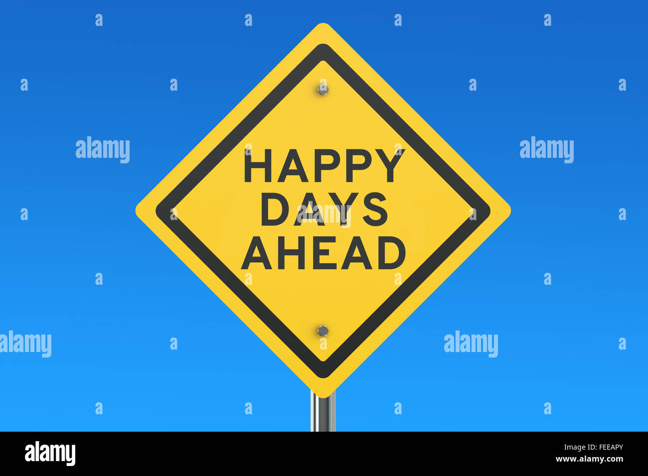 Happy Days Ahead Verkehrszeichen isolierten auf blauen Himmel Stockfoto