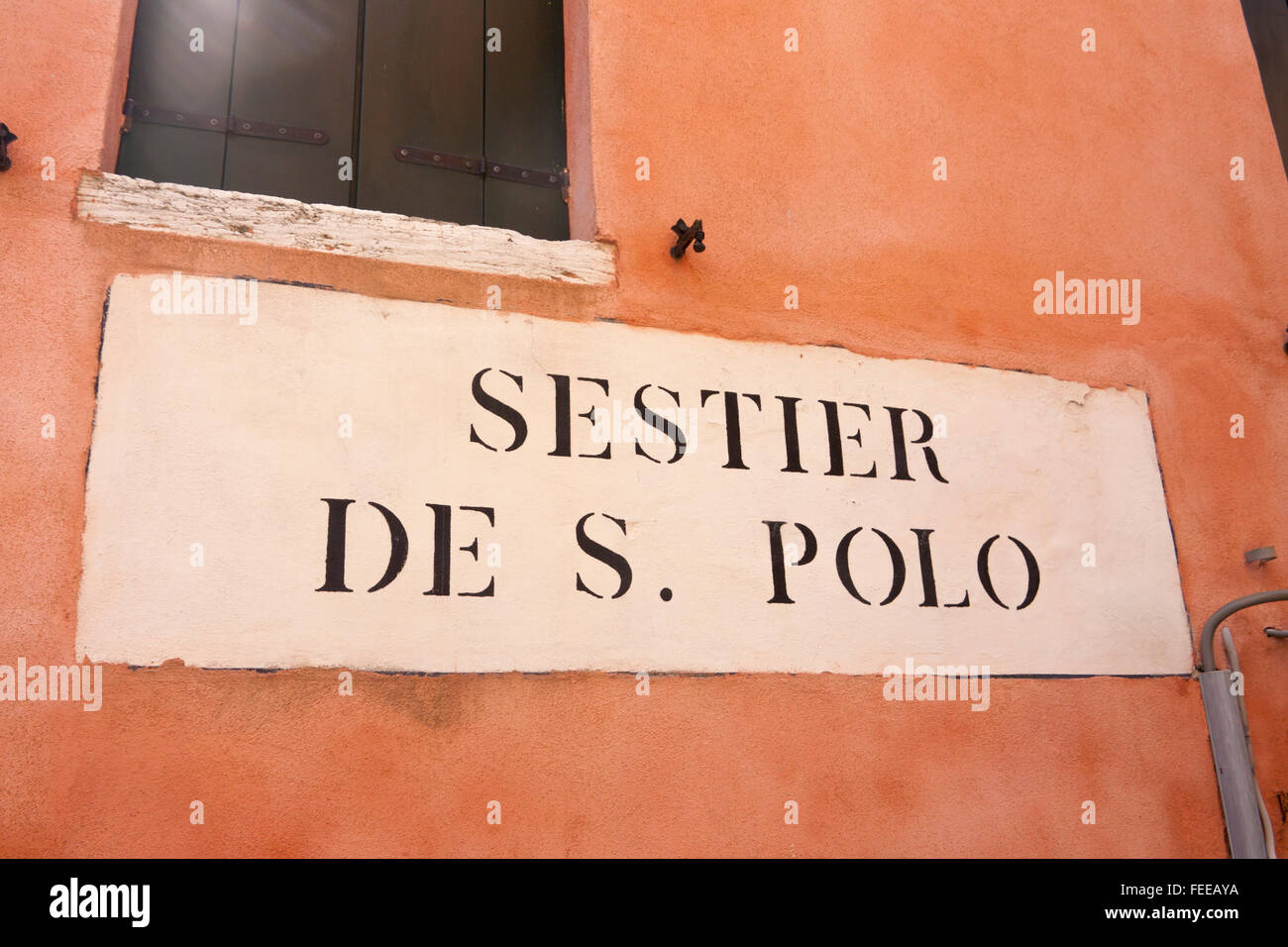 Sestier de San Polo Stadtgrenze Bezirk melden Sie Beschilderung Venedig Veneto Italien Stockfoto