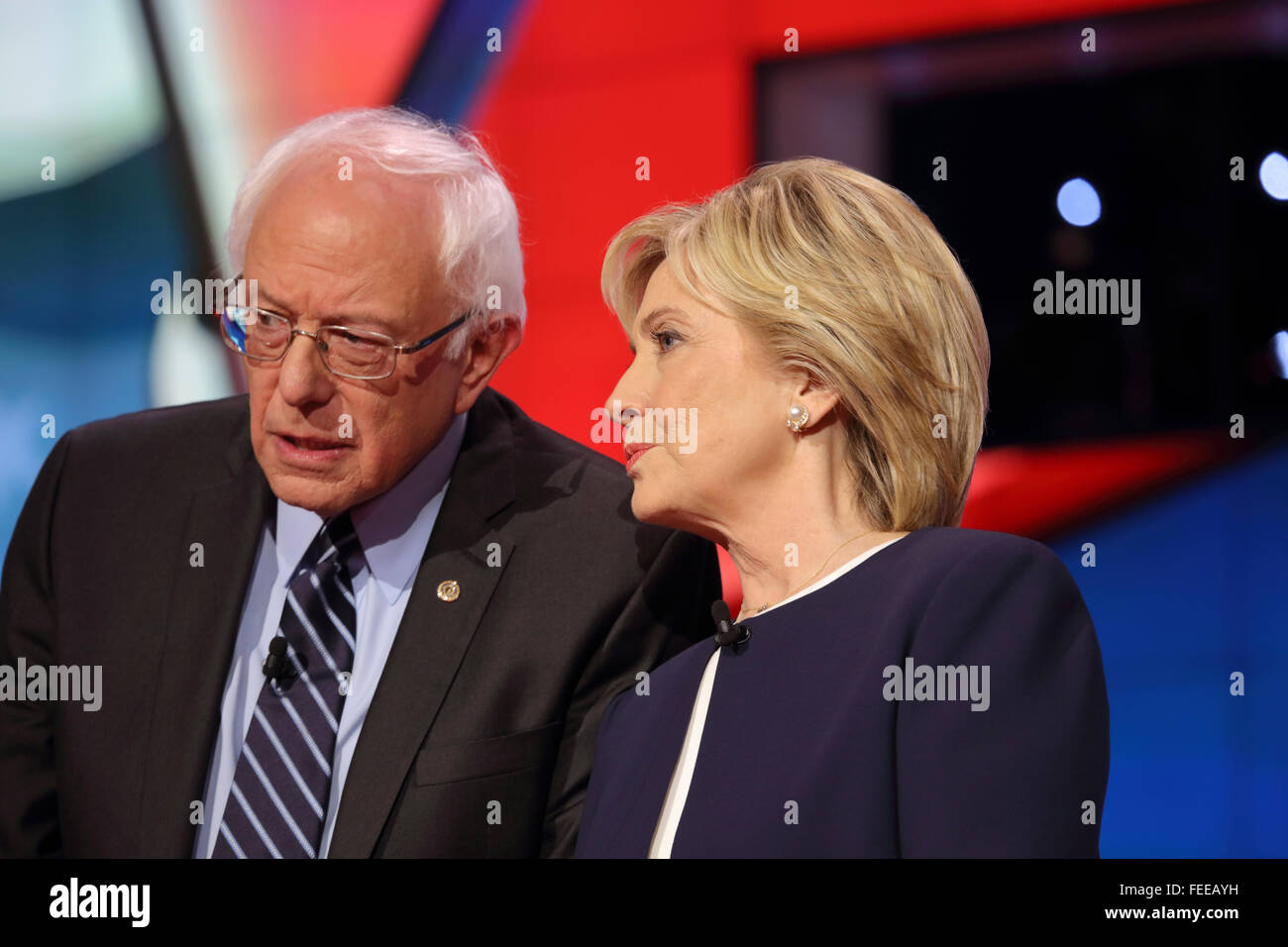 LAS VEGAS, NV - 13. Oktober 2015: CNN demokratische Präsidentendebatte verfügt über Kandidaten Senator Bernie Sanders, Hillary Clinton im Wynn Las Vegas. Stockfoto