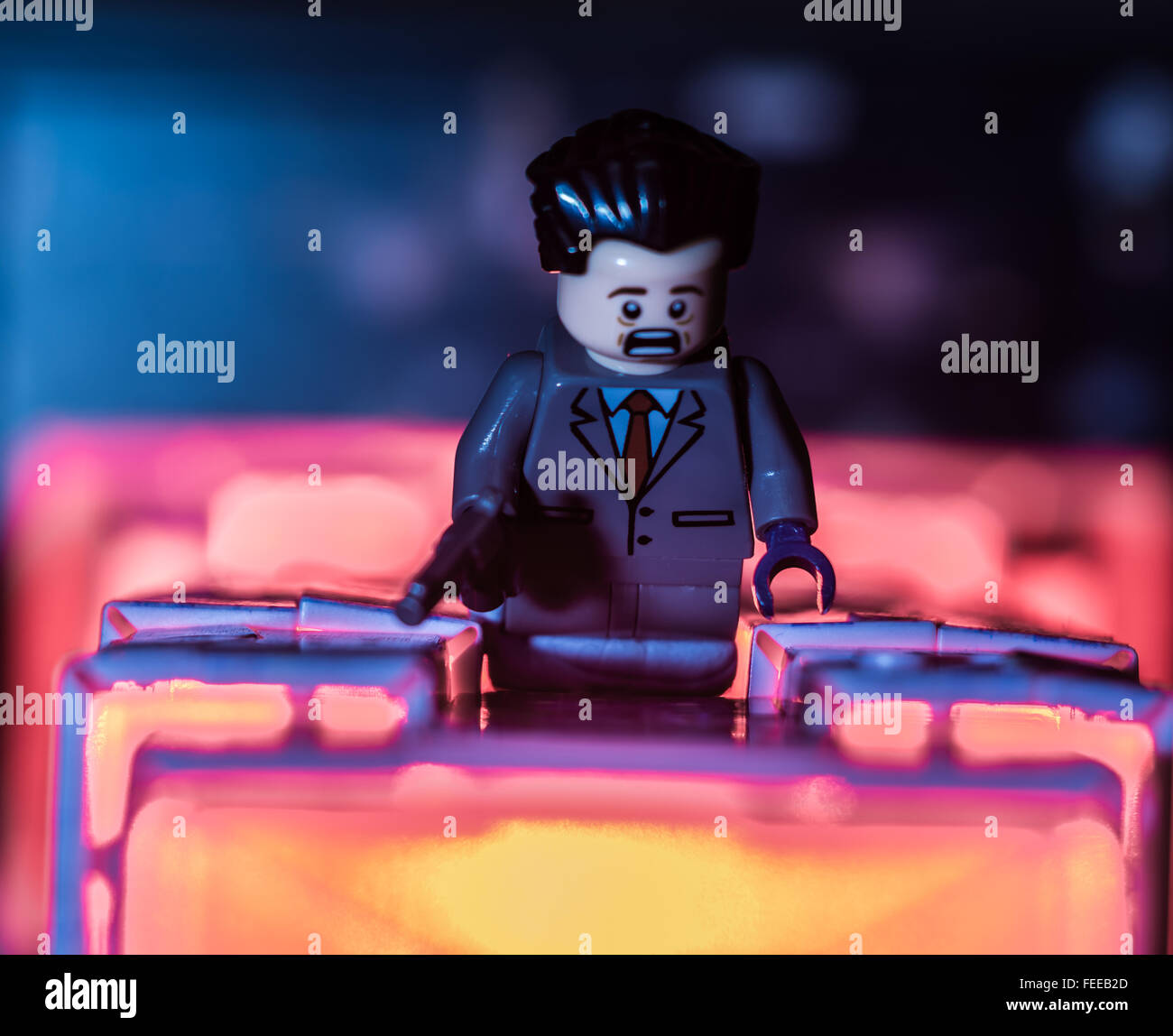 LEGO Hans Gruber Alan Rickman sterben schwer fallenden Nakatomi plaza Stockfoto