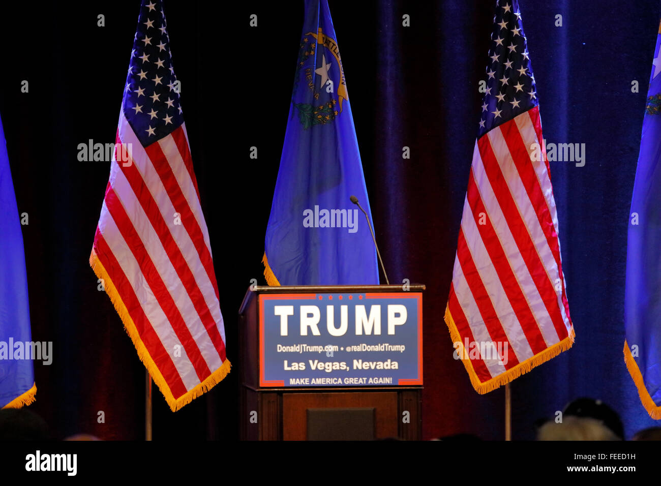 LAS VEGAS NEVADA, 14. Dezember 2015: Republikanische Präsidentschaftskandidat Donald Trump leer Podium bei Kampagne Veranstaltung im Westgate Resort & Casino in Las Vegas am Vortag die CNN republikanische Präsidentschafts-Debatte Stockfoto