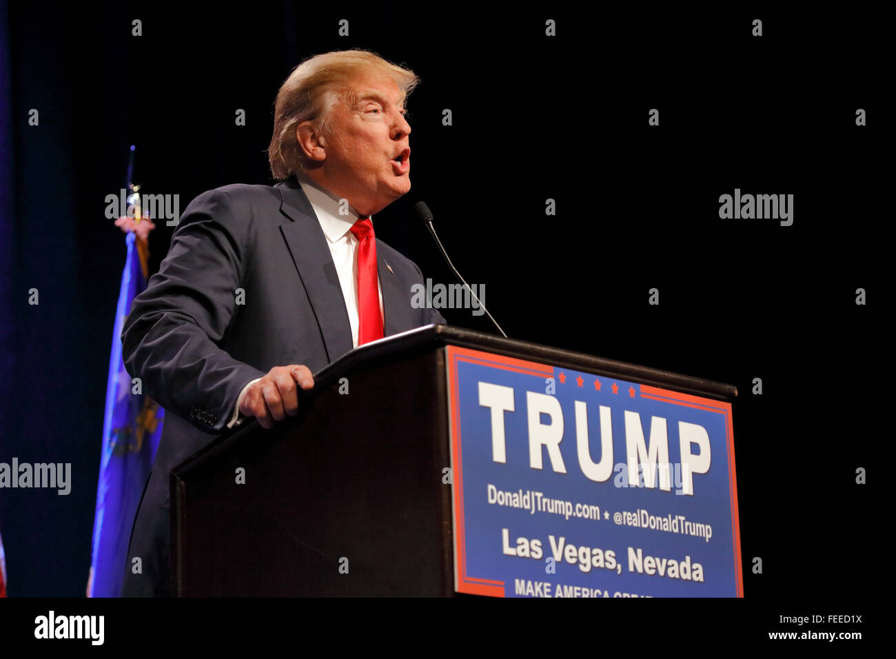 LAS VEGAS NEVADA, 14. Dezember 2015: Republikanische Präsidentschaftskandidat Donald Trump spricht bei Kampagne Veranstaltung im Westgate Resort & Casino in Las Vegas am Vortag die CNN republikanische Präsidentschafts-Debatte Stockfoto