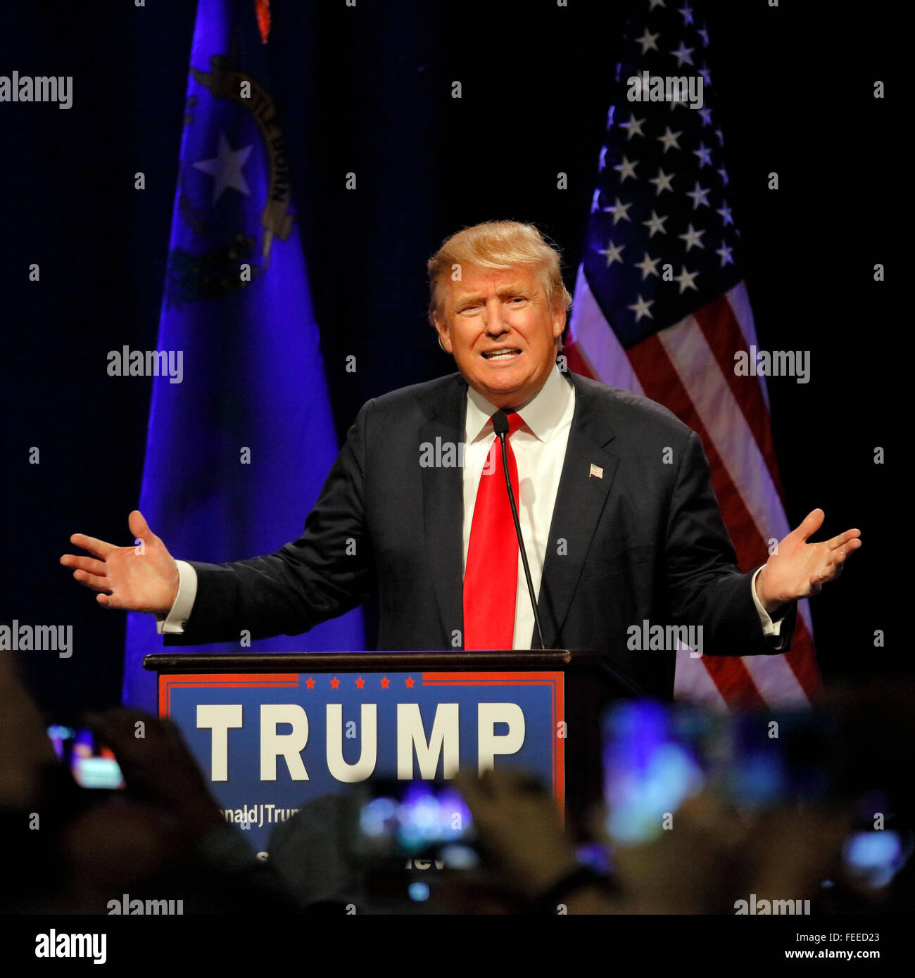 LAS VEGAS NEVADA, 14. Dezember 2015: Republikanische Präsidentschaftskandidat Donald Trump spricht bei Kampagne Veranstaltung im Westgate Resort & Casino in Las Vegas am Vortag die CNN republikanische Präsidentschafts-Debatte Stockfoto