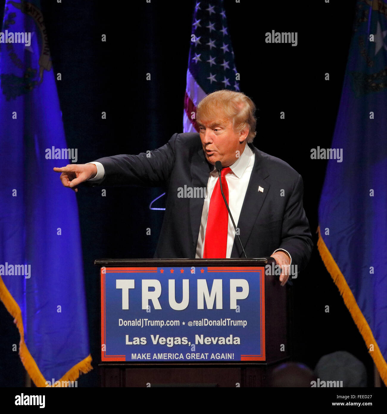 LAS VEGAS NEVADA, 14. Dezember 2015: Republikanische Präsidentschaftskandidat Donald Trump weist auf Kampagne Event im Westgate Resort & Casino in Las Vegas am Vortag die CNN republikanische Präsidentschafts-Debatte Stockfoto