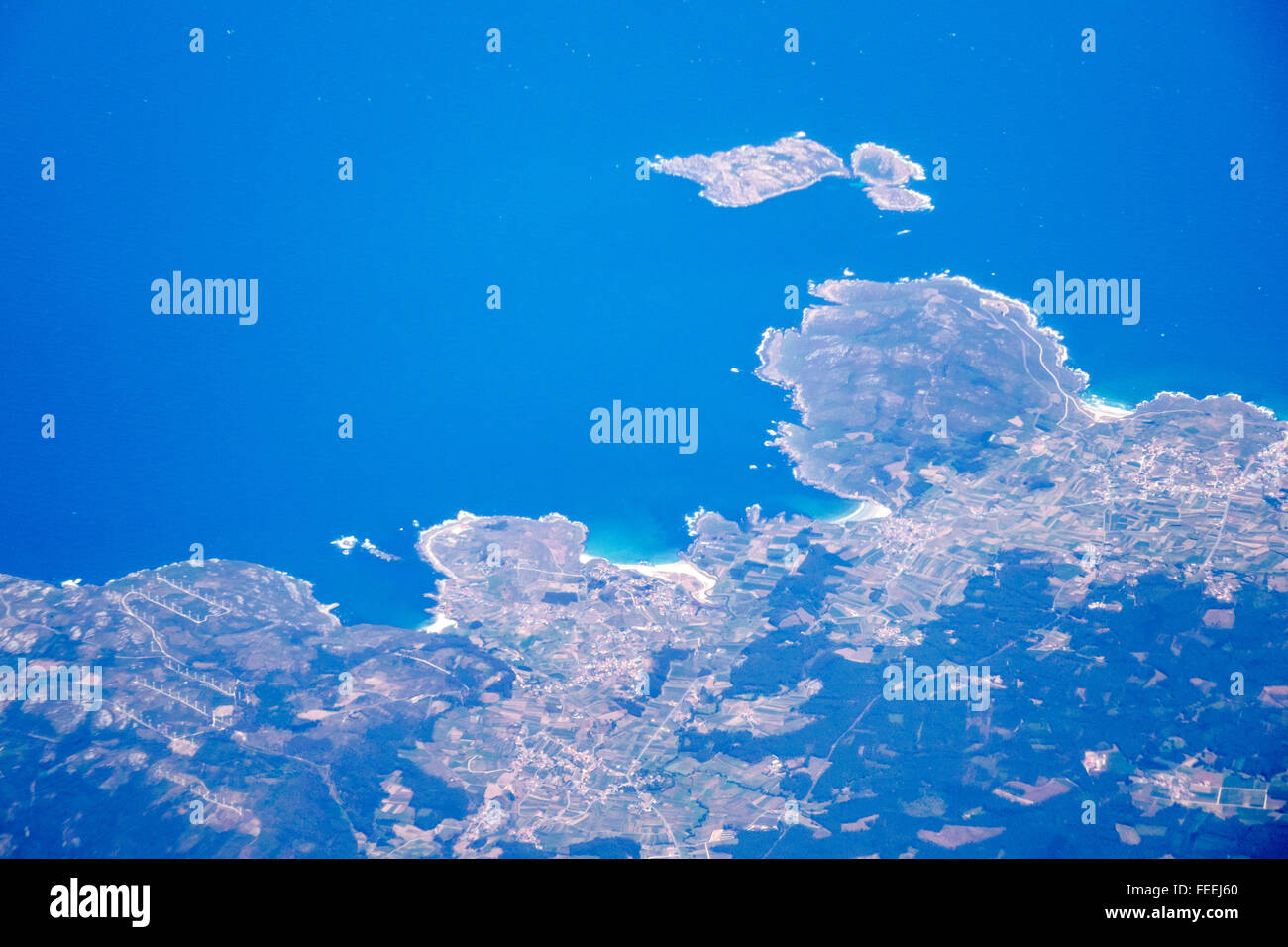 Spanien, Europa, Europa, Spanien, Costa da Morte, Norte, Galizien, Sisarga Grande, Chica, A Coruna, Provinz, Atlantik, Küste, Luftaufnahme von oben Stockfoto