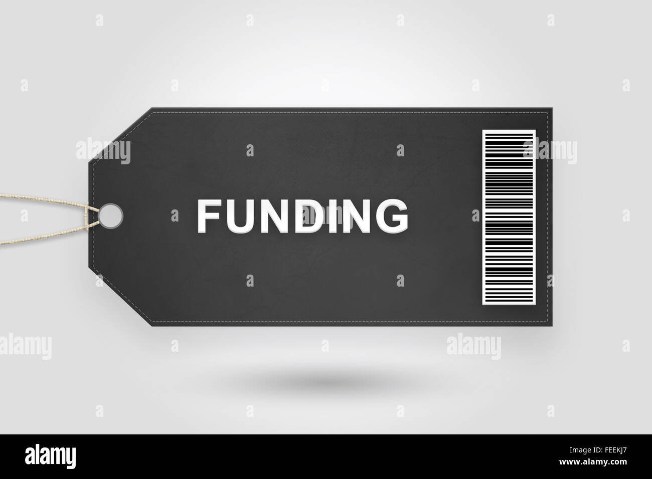 Finanzierung Preisschild mit Barcode und grauen radialen Farbverlauf Hintergrund Stockfoto
