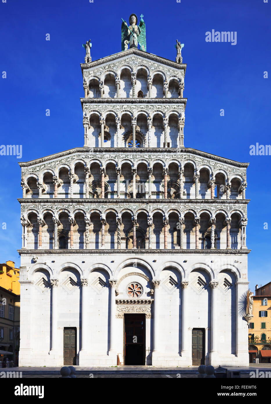 Lucca Wahrzeichen, San Michele in Foro mittelalterlichen Kirche. Toskana, Italien. Stockfoto