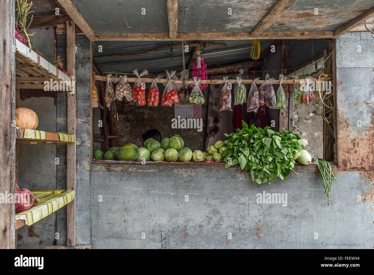 Straßenhändler verkaufen Gemüse in Batanes Insel. Meisten Menschen auf der Insel sind Ivatan ethnischen. Stockfoto