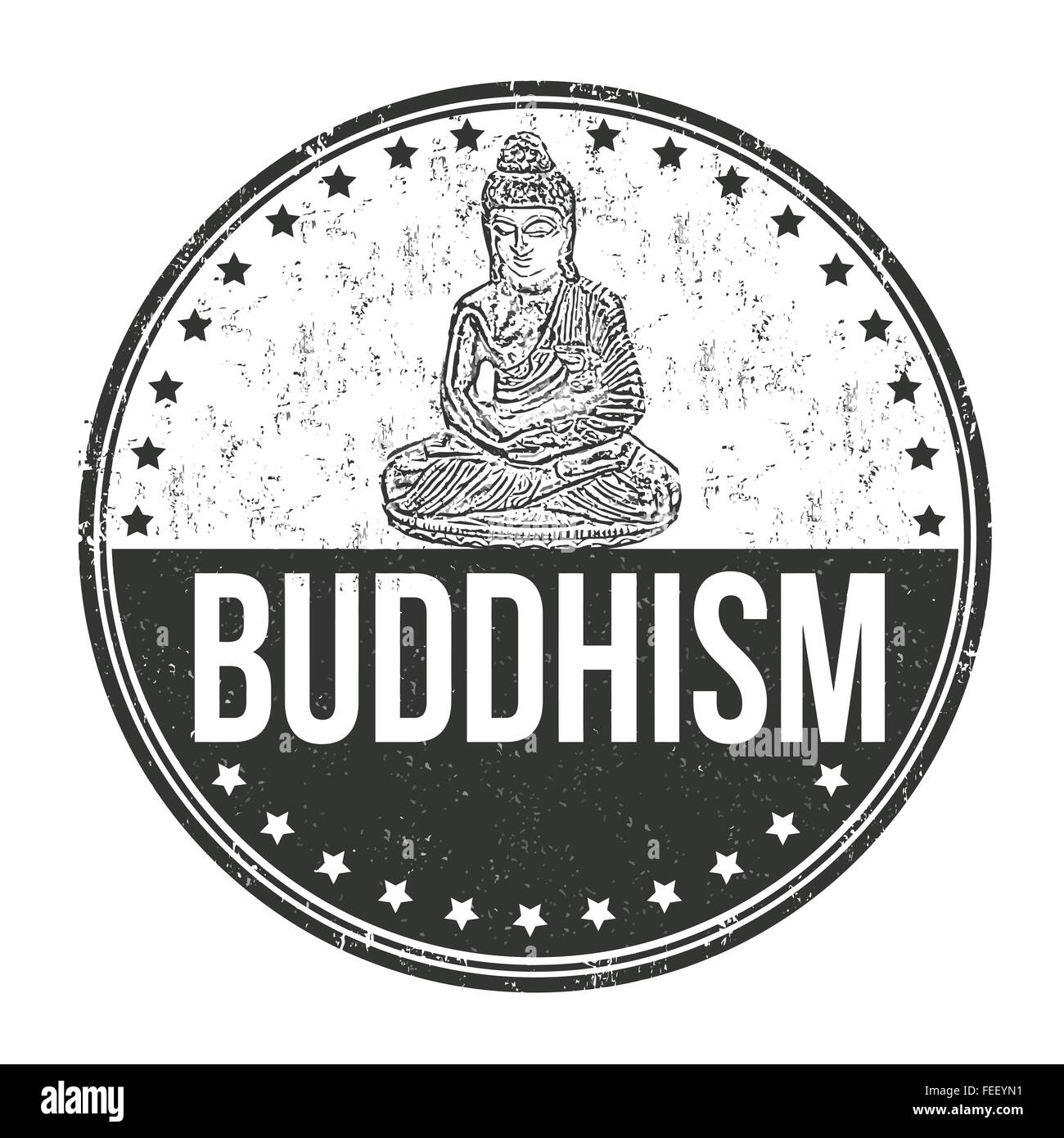 Buddhismus-Grunge-Stempel auf weißem Hintergrund, Vektor-illustration Stock Vektor