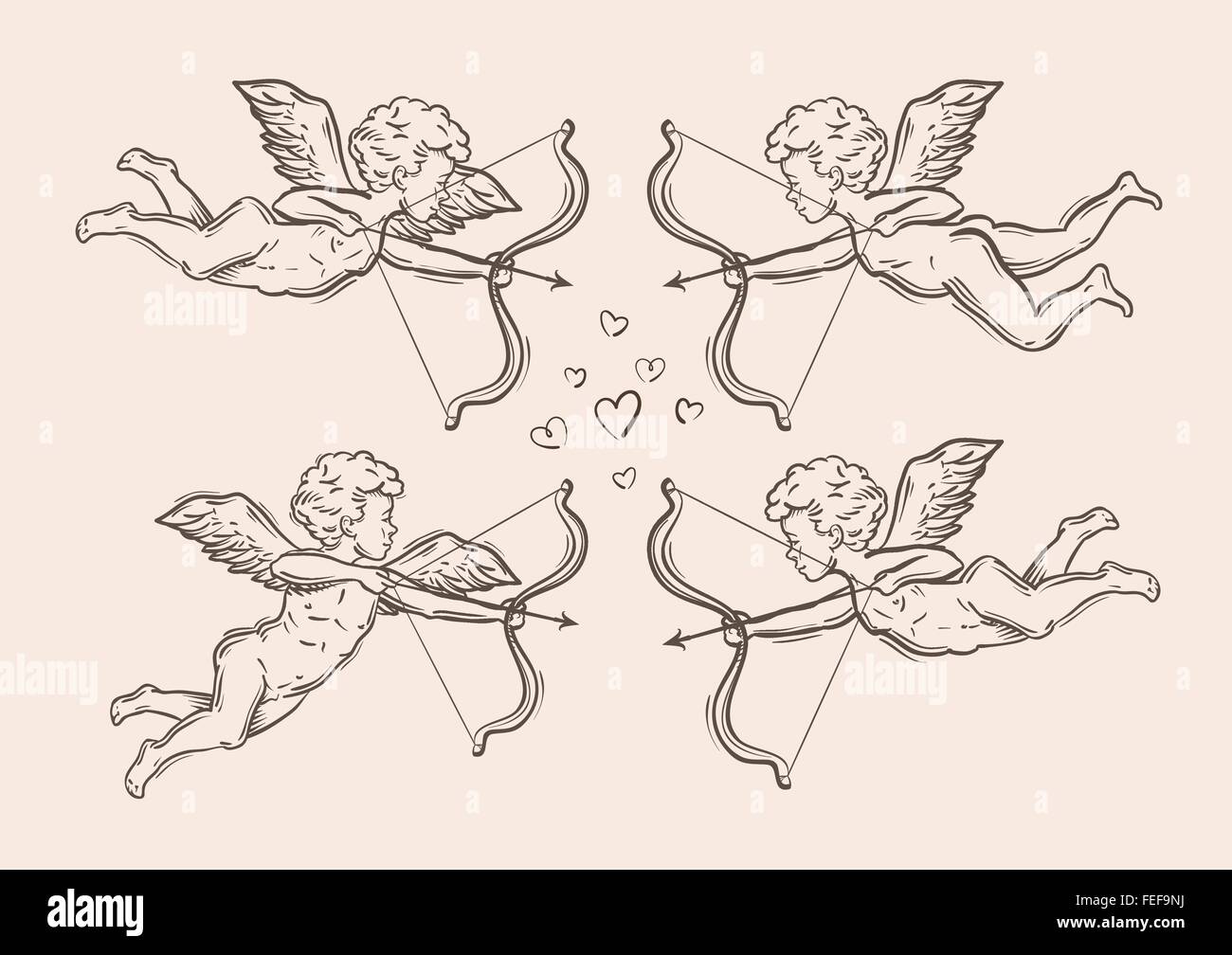 Handskizze klassische Amor, Engel. Vektor-illustration Stock Vektor