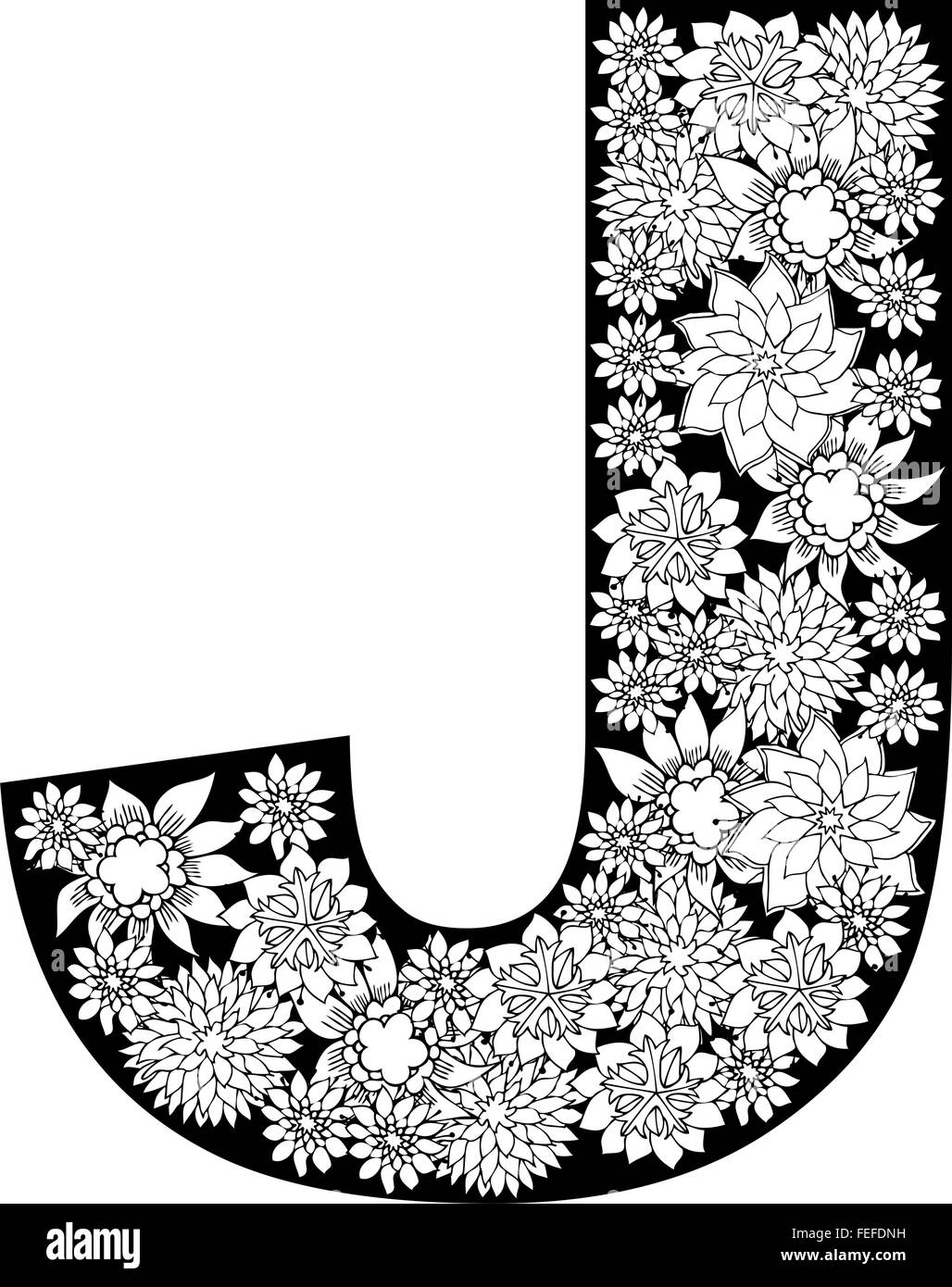 Handgemalte florale Alphabet Design. Buchstabe J Stock Vektor