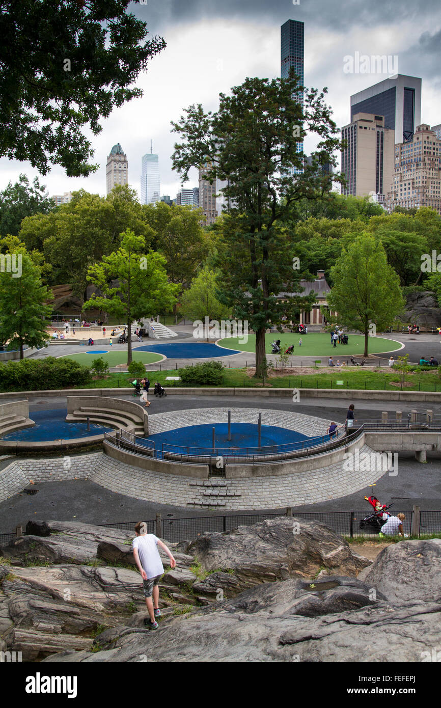 Heckscher Playground New Yorker Central Park, Schiedsrichter-Rock, New York, Spielplatz Stockfoto