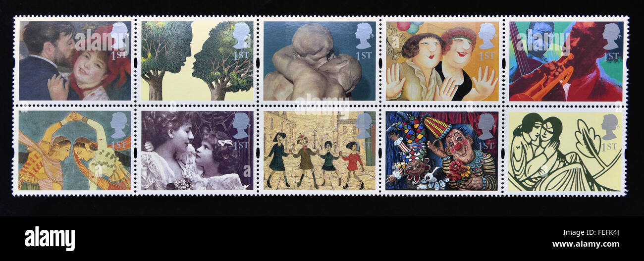 Briefmarken. Great Britain. Königin Elizabeth II. 1995. Grüße. Grüße in der Kunst. Zusammendrucke Block ten.1st. Stockfoto