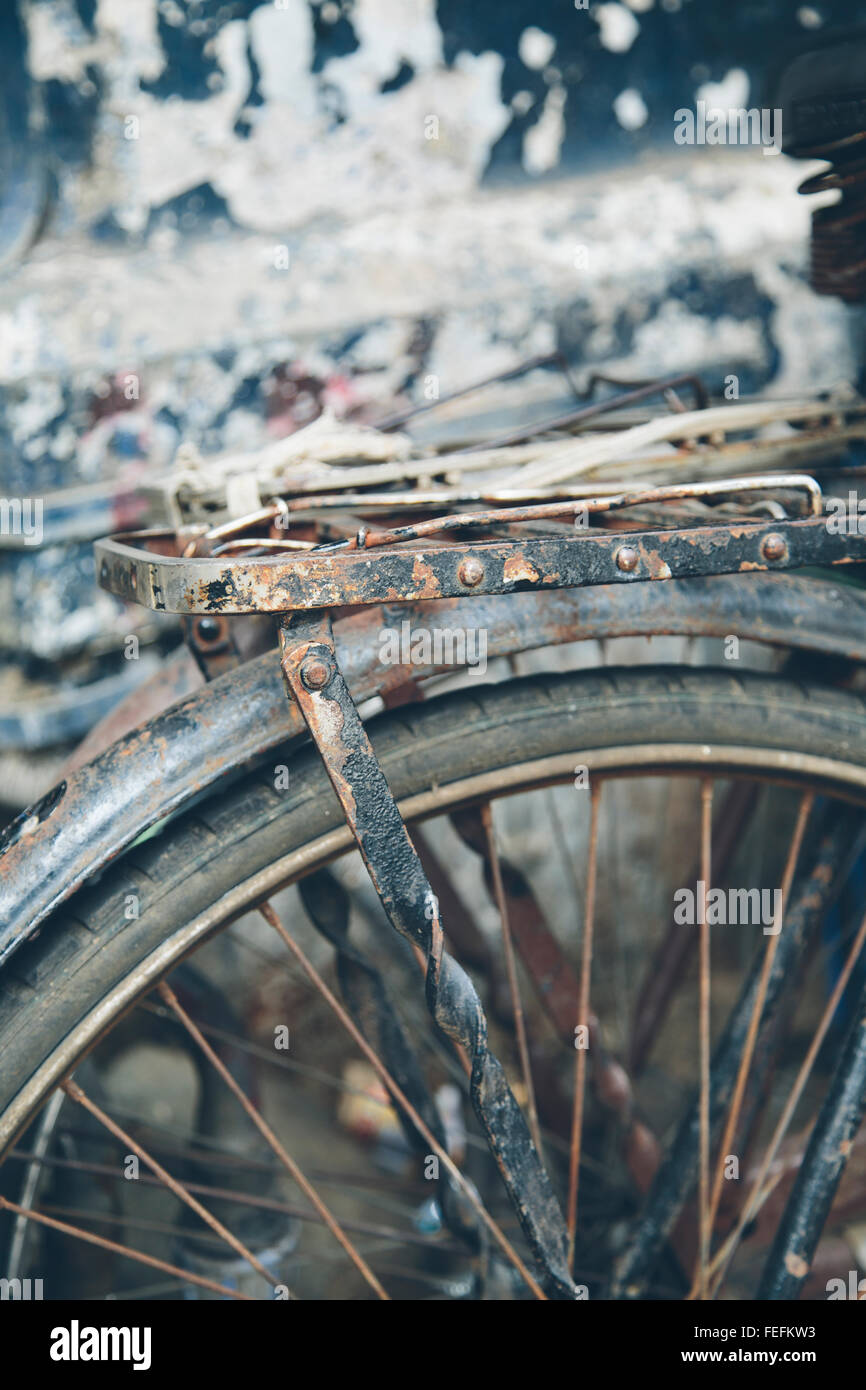 Detailansicht auf alten Bycycle hautnah Stockfoto