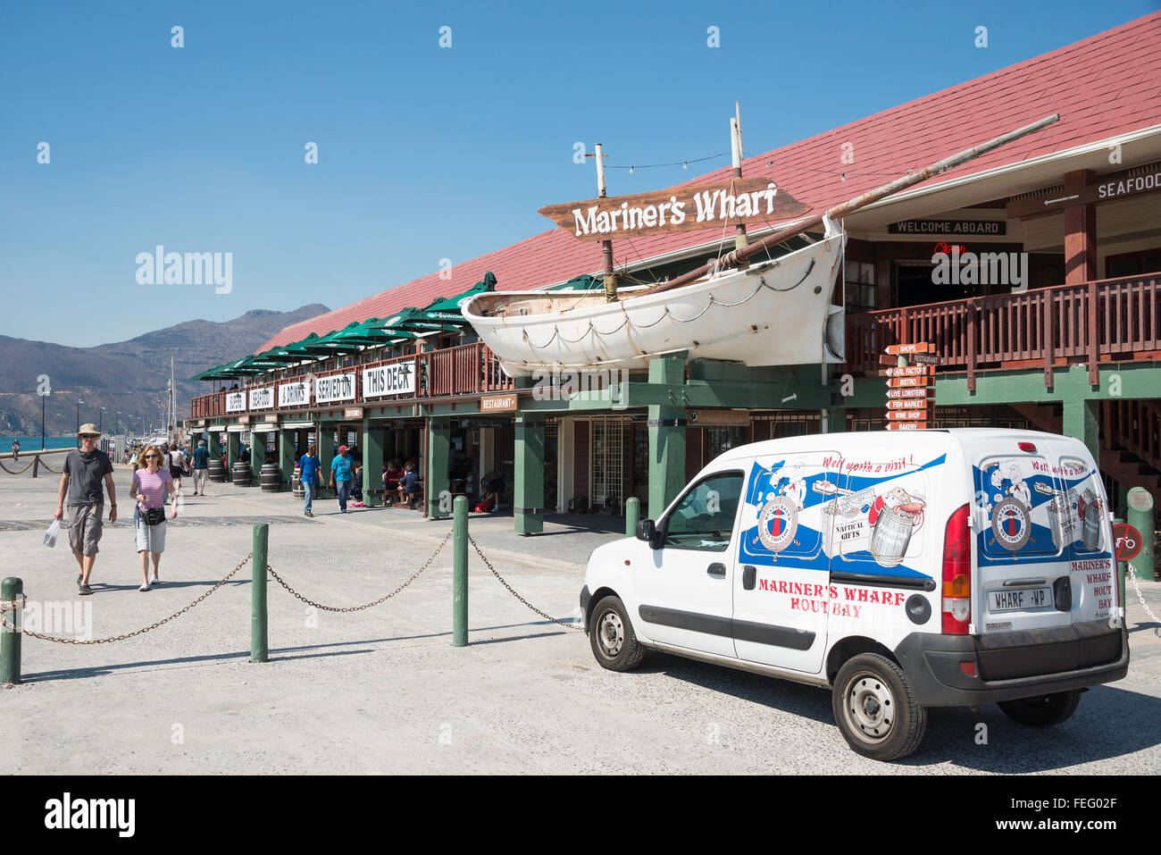 Mariner es Wharf Fisch Markt, Hout Bay, Kap-Halbinsel, Gemeinde in Kapstadt, Westkap-Provinz, Republik Südafrika Stockfoto