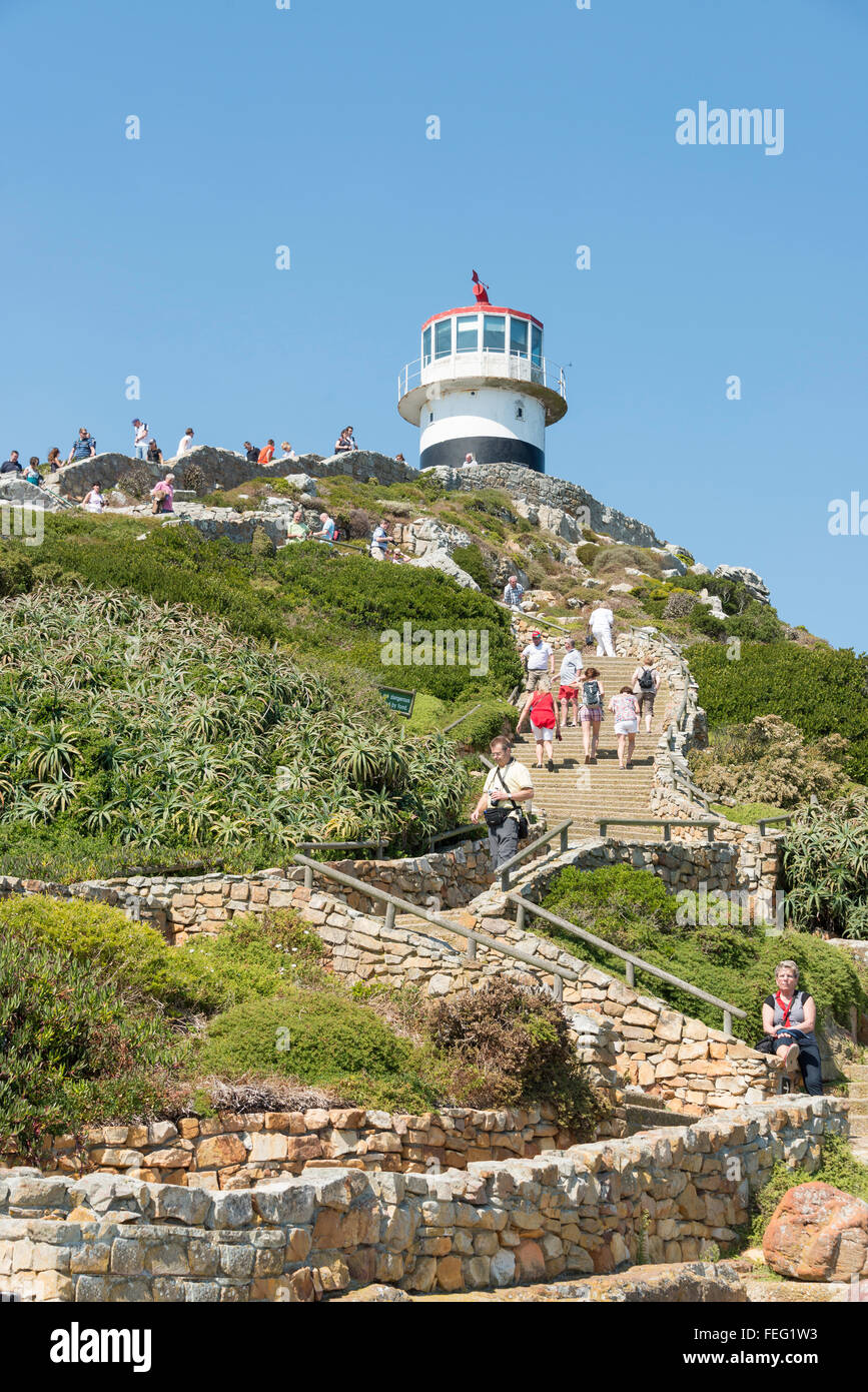 Schritte zum Cape Point Leuchtturm, Kap der guten Hoffnung, Kap-Halbinsel, City of Cape Town, Western Cape, Südafrika Stockfoto
