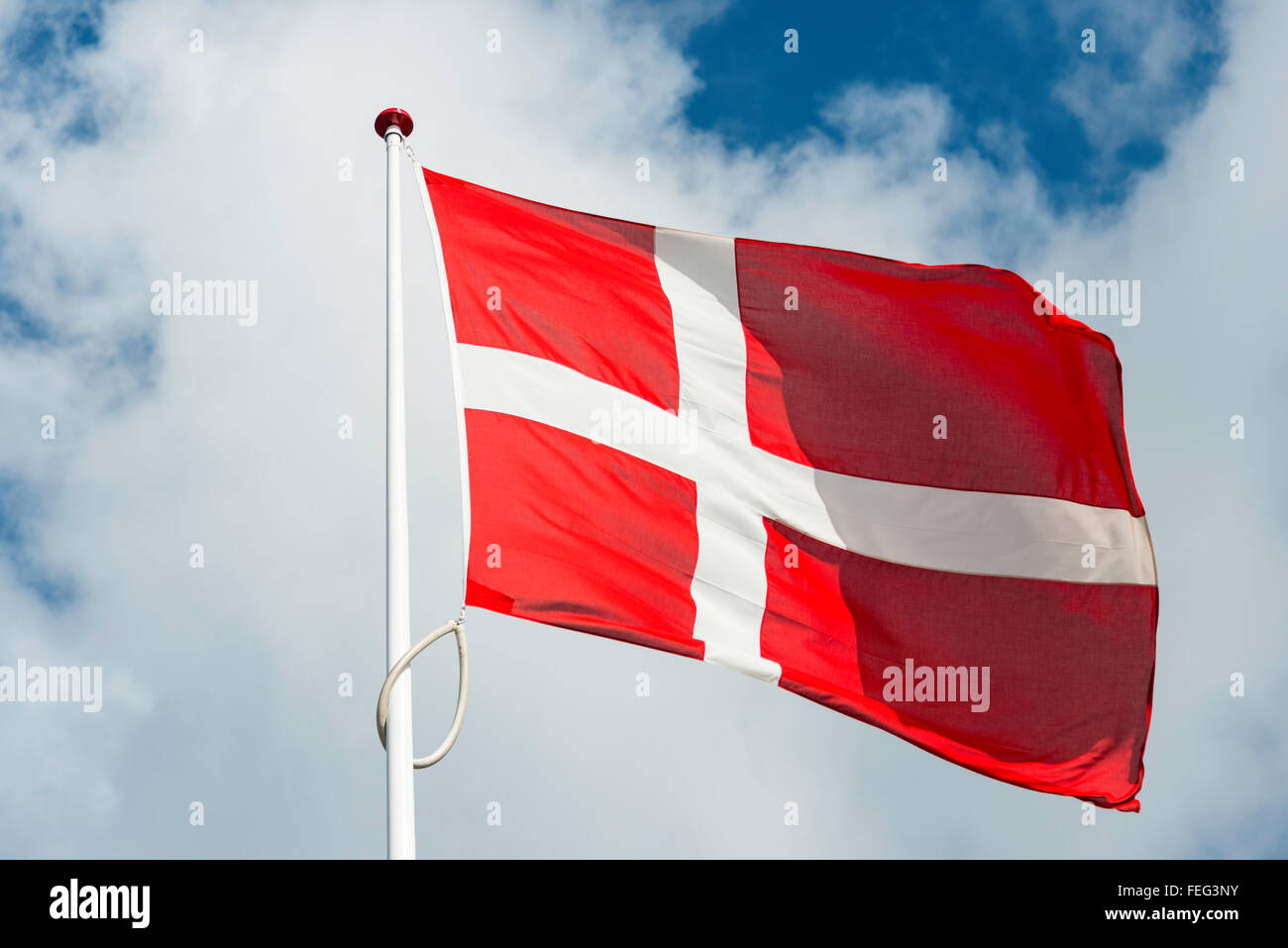 Dänische Nationalflagge, Kopenhagen (Kobenhavn), Königreich Dänemark Stockfoto