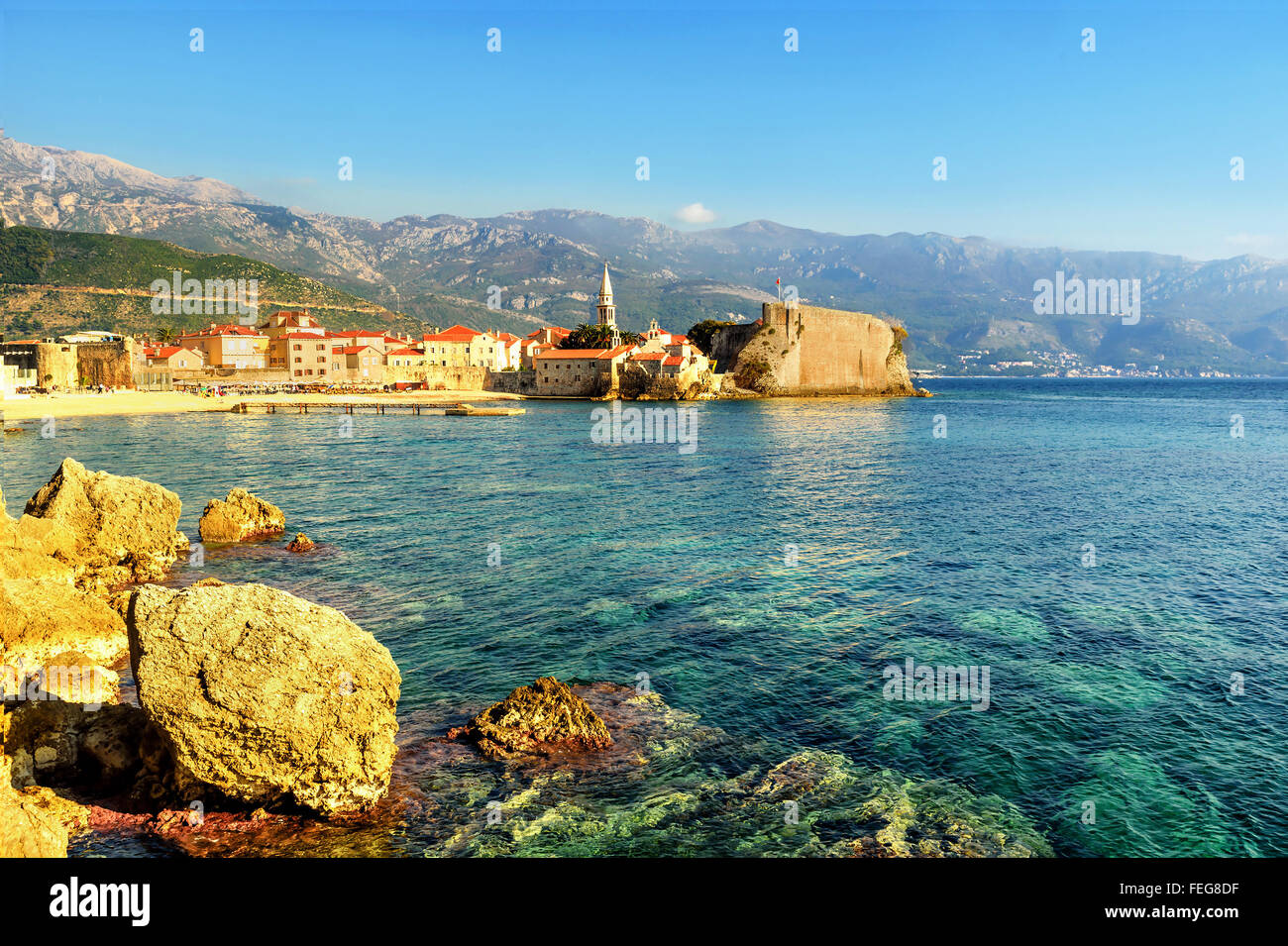 Ansicht von Stari Grad (alte Stadt) Budva, Montenegro Stockfoto