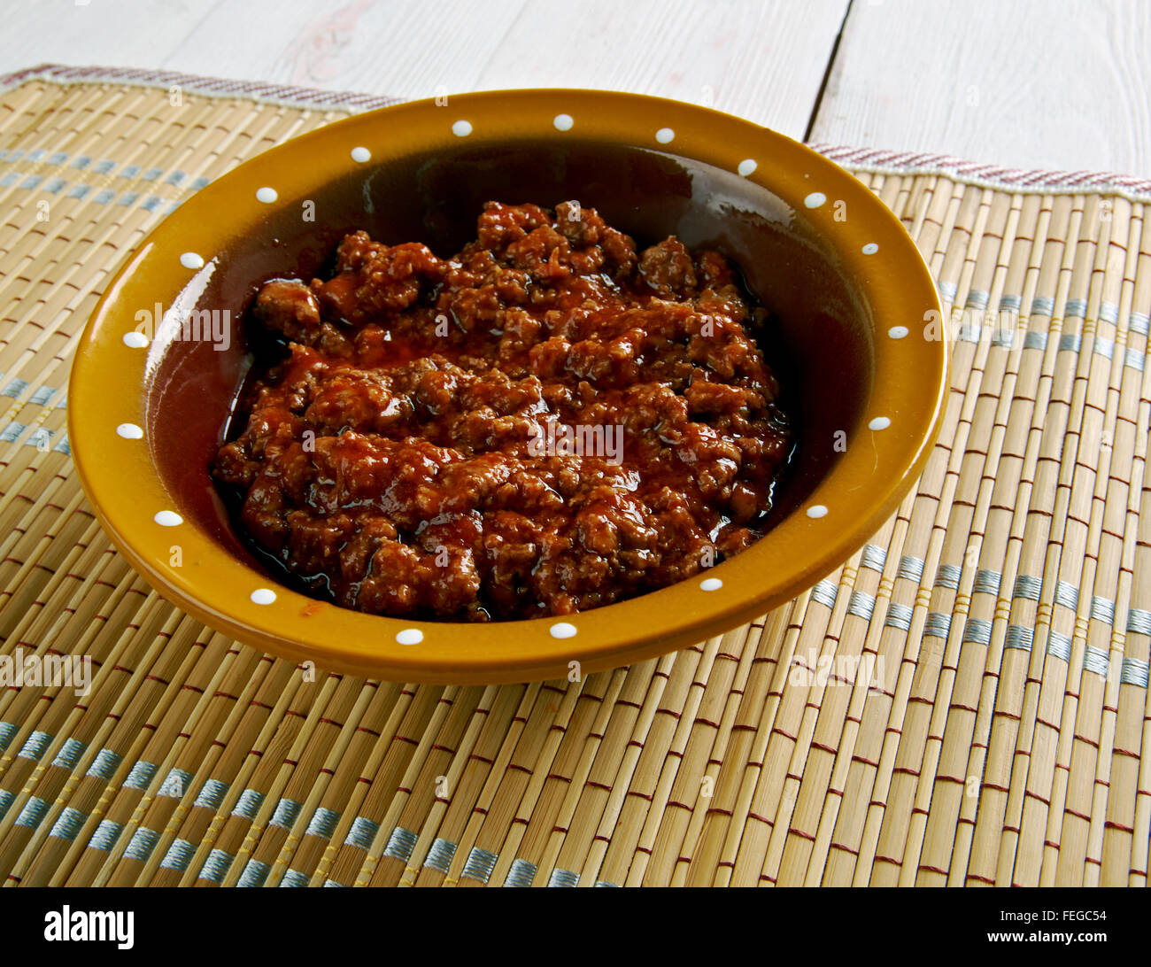 Texas-Schale rot. amerikanische Küche. Stockfoto