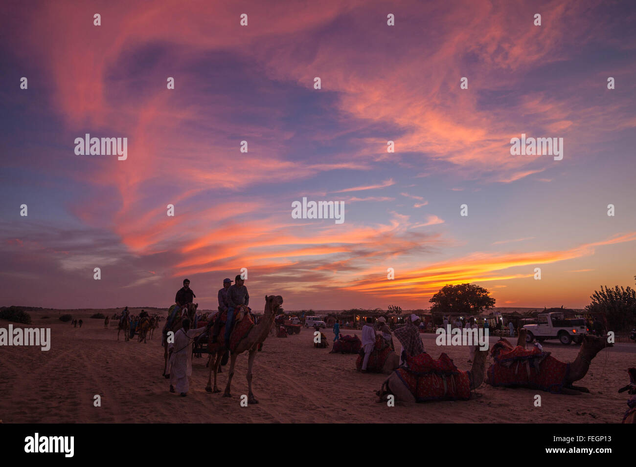 Sonnenuntergang in der Wüste Thar, Indien Stockfoto