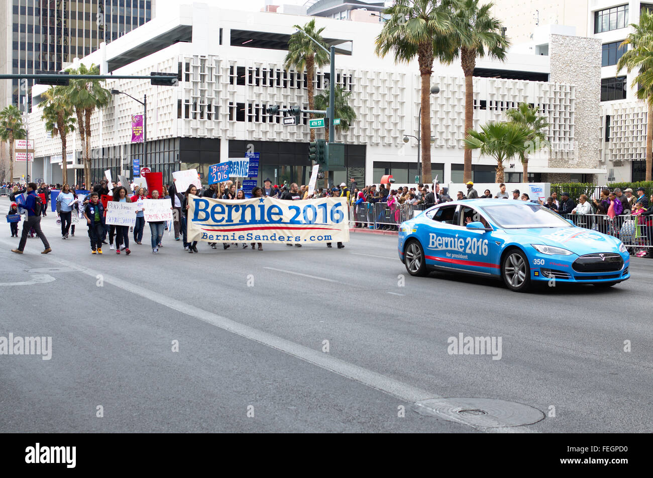 Bernie Sanders Unterstützer bei der 2016 Las Vegas Martin Luther King Jr. Parade. Stockfoto