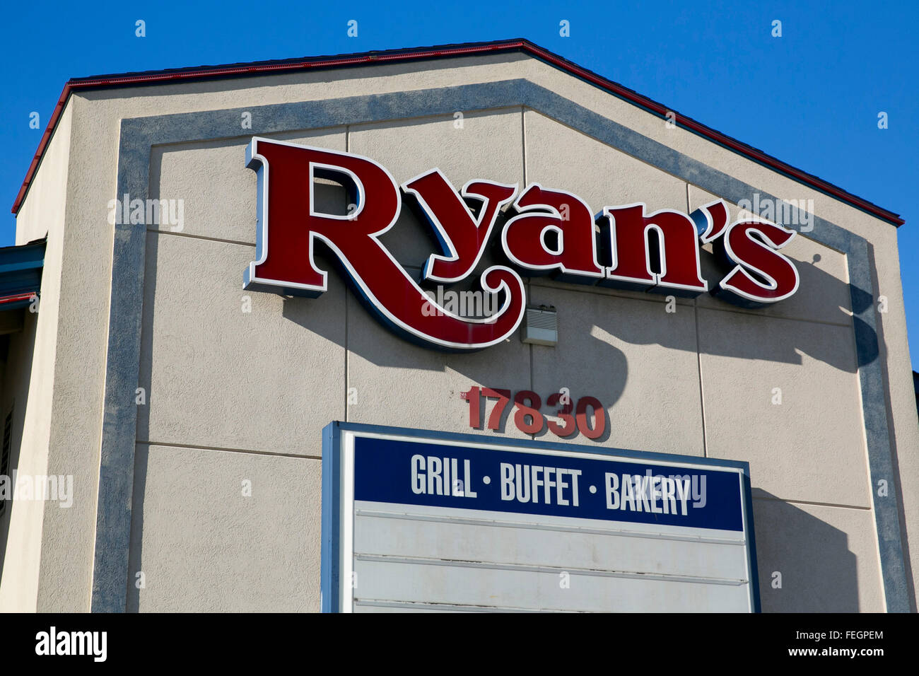 Ein Ryan Grill, Buffet und Bäckerei Restaurant, eine Tochtergesellschaft der Ovation Brands, Inc., Standort in Hagerstown, Maryland am Februar Stockfoto