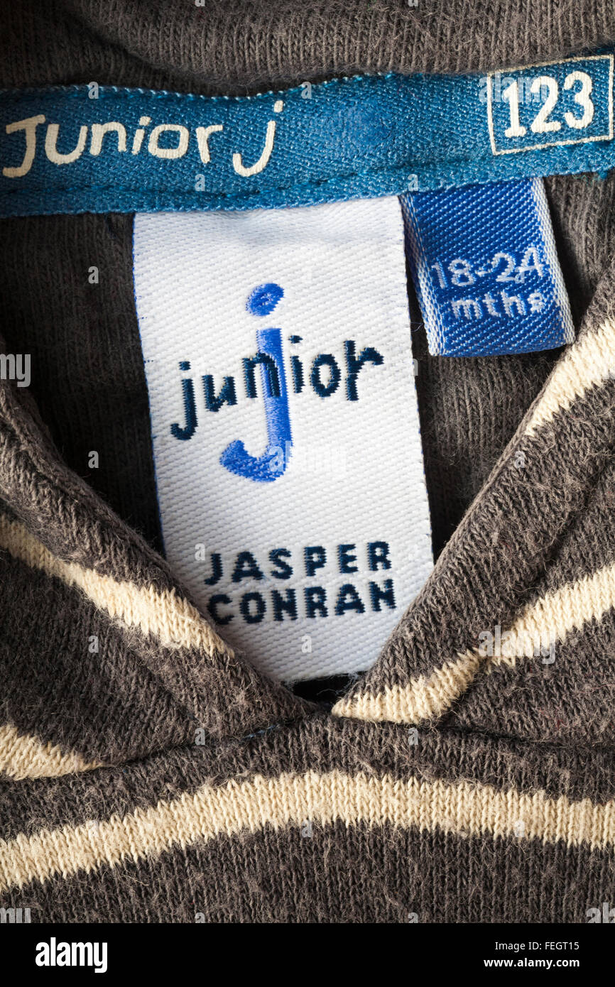 Label in Kleinkinder Junior J Jasper Conran jumper Stockfoto