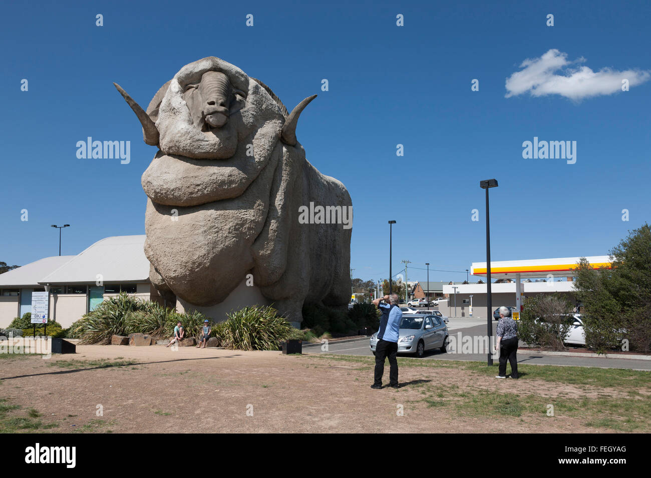 Die Big Merino ist ein 15 Meter hohen konkreten Merino-Ram, befindet sich in Goulburn, New-South.Wales, Australien. Stockfoto