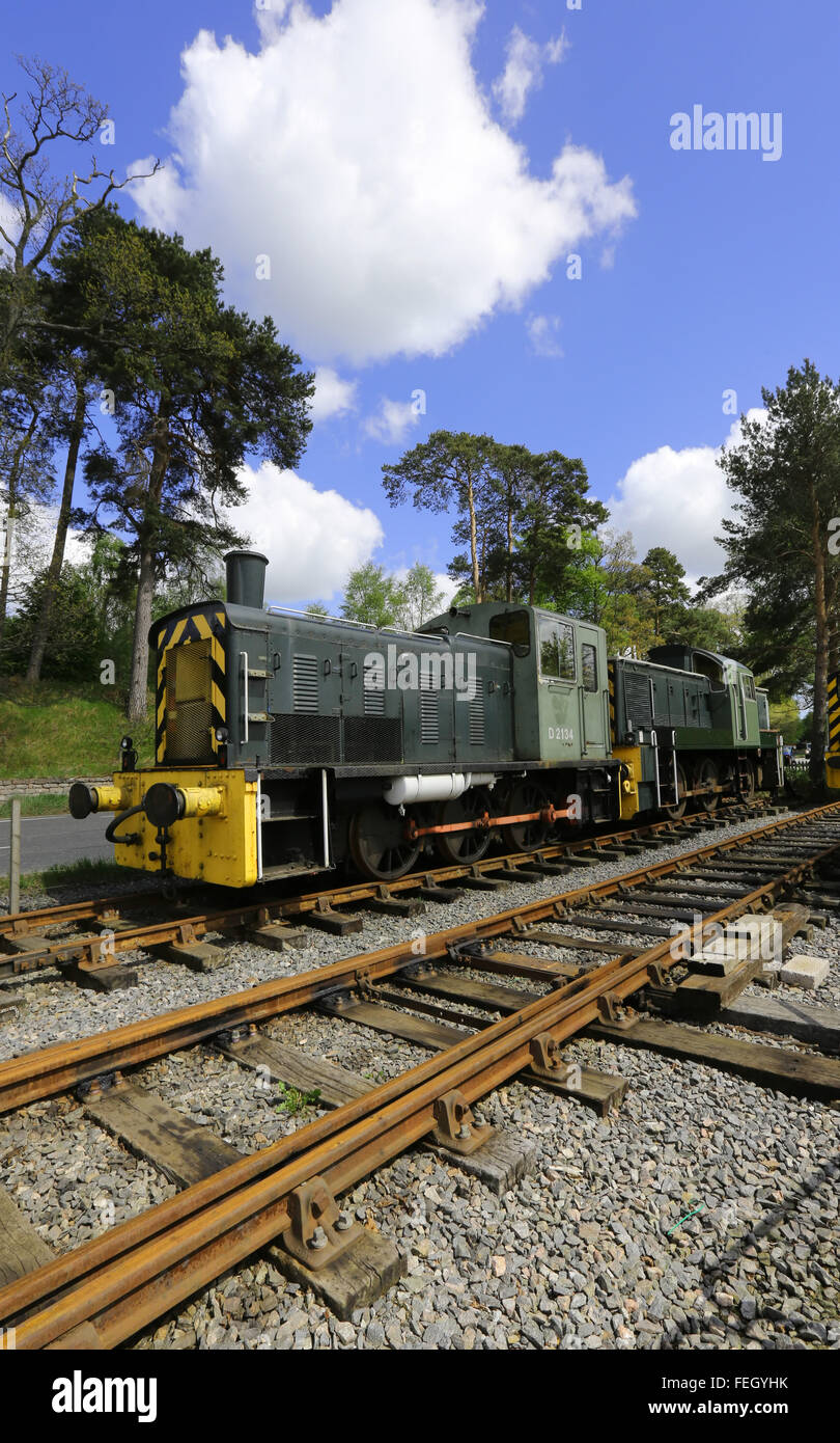 Züge im wieder eröffneten Abschnitt der Royal Deeside Railway im Milton Crathes Besucherzentrum, Aberdeenshire, Schottland, Großbritannien Stockfoto